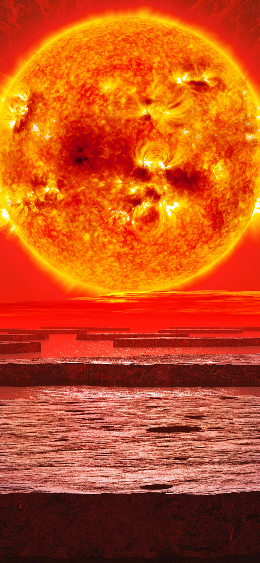 Download mobile wallpaper Landscape, Sun, Horizon, Sci Fi, Orange (Color) for free.