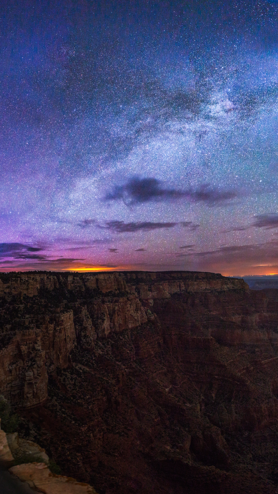 Download mobile wallpaper Landscape, Sky, Stars, Night, Canyon, Starry Sky, Earth, Milky Way, Canyons, Arizona, Grand Canyon for free.