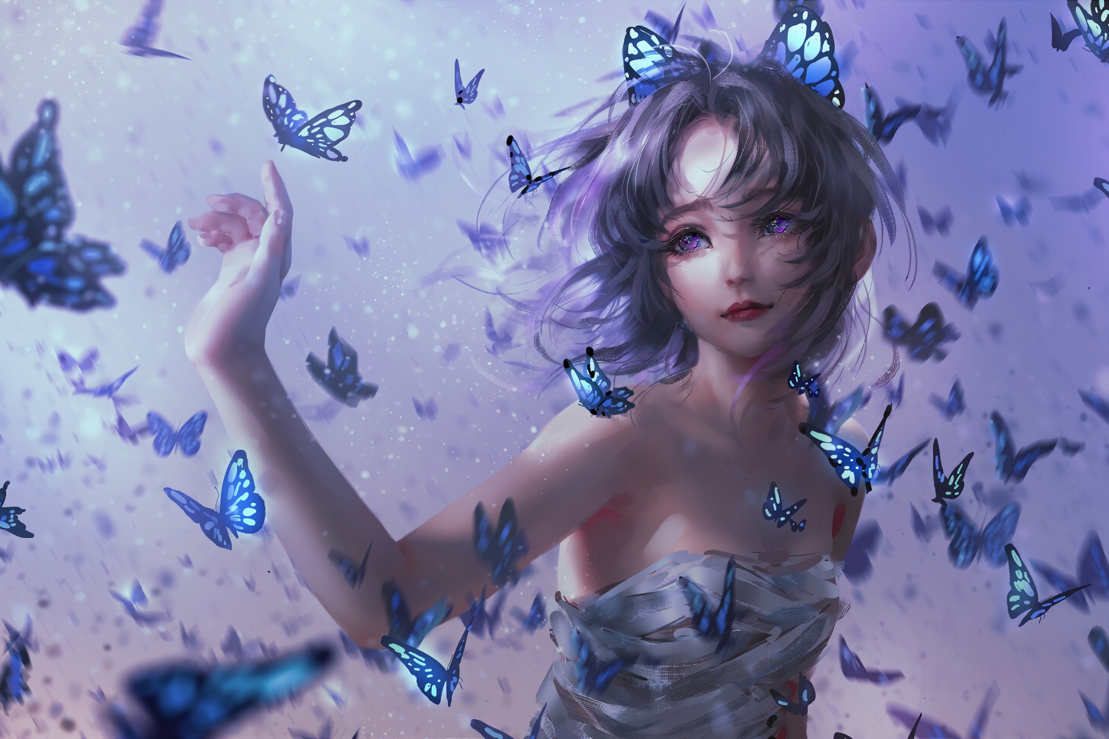 Laden Sie das Schmetterlinge, Schmetterling, Animes, Lila Augen, Demon Slayer, Shinobu Kochou-Bild kostenlos auf Ihren PC-Desktop herunter