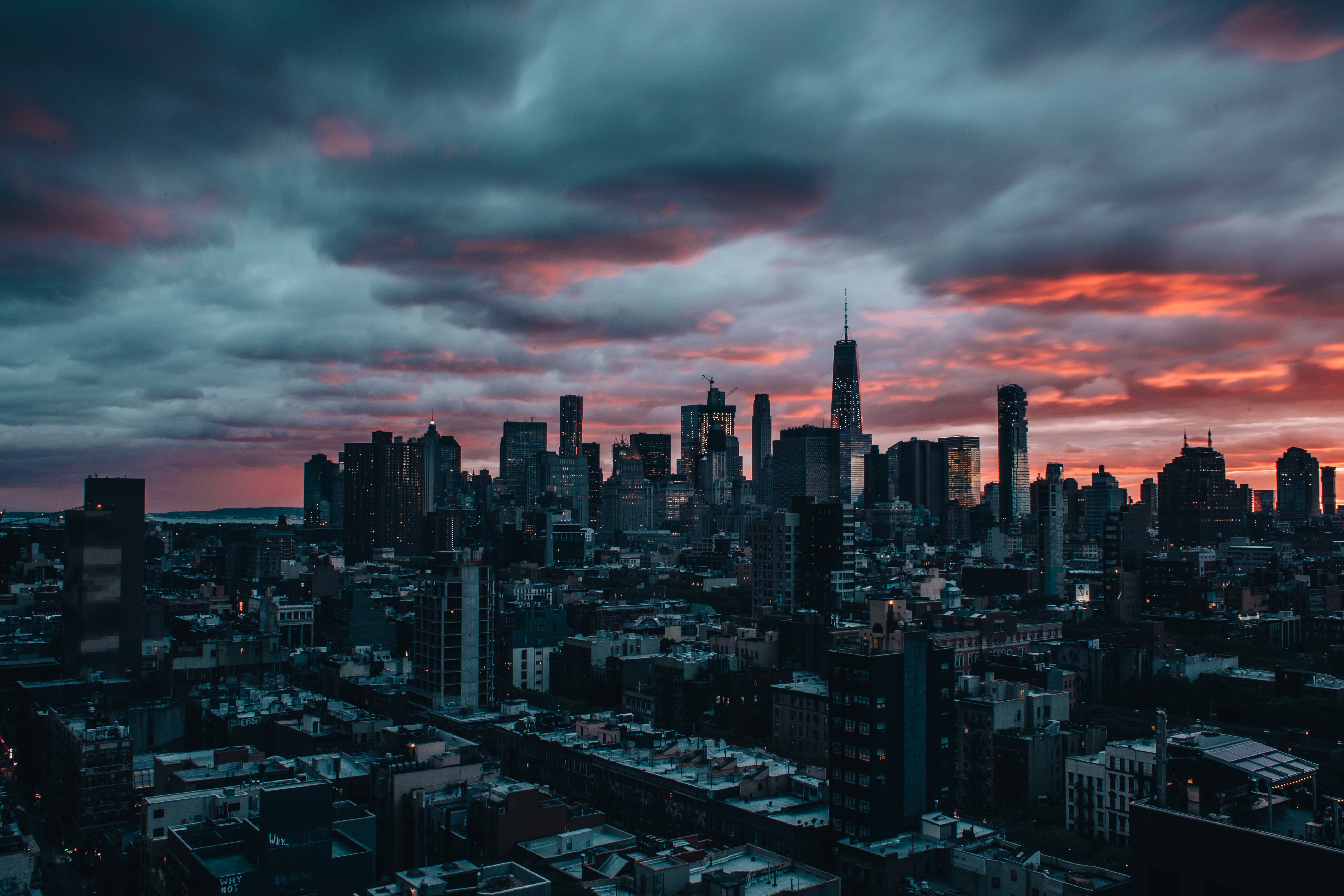 skyscrapers, cities, twilight, clouds, city, dusk, new york