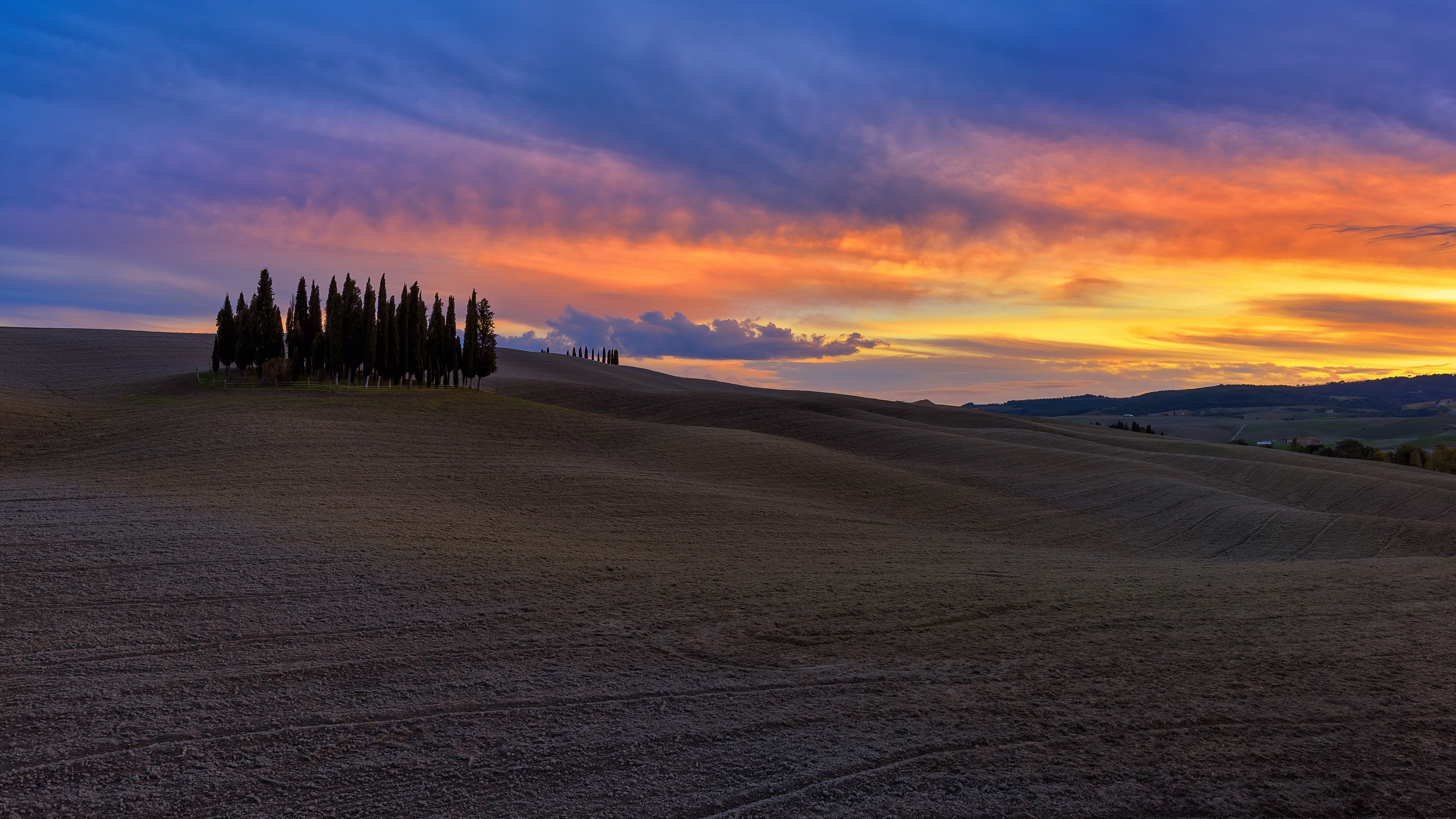 Download mobile wallpaper Landscape, Sunset, Cypress, Photography, Tuscany for free.