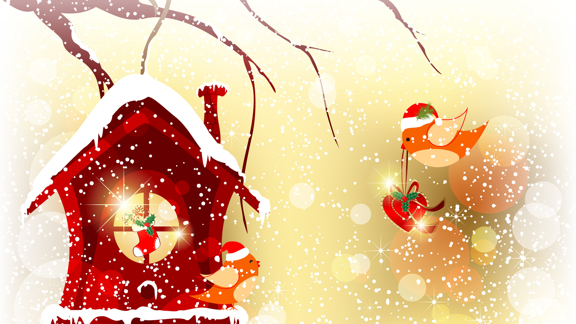 holiday, christmas, bird house, bird, snowfall