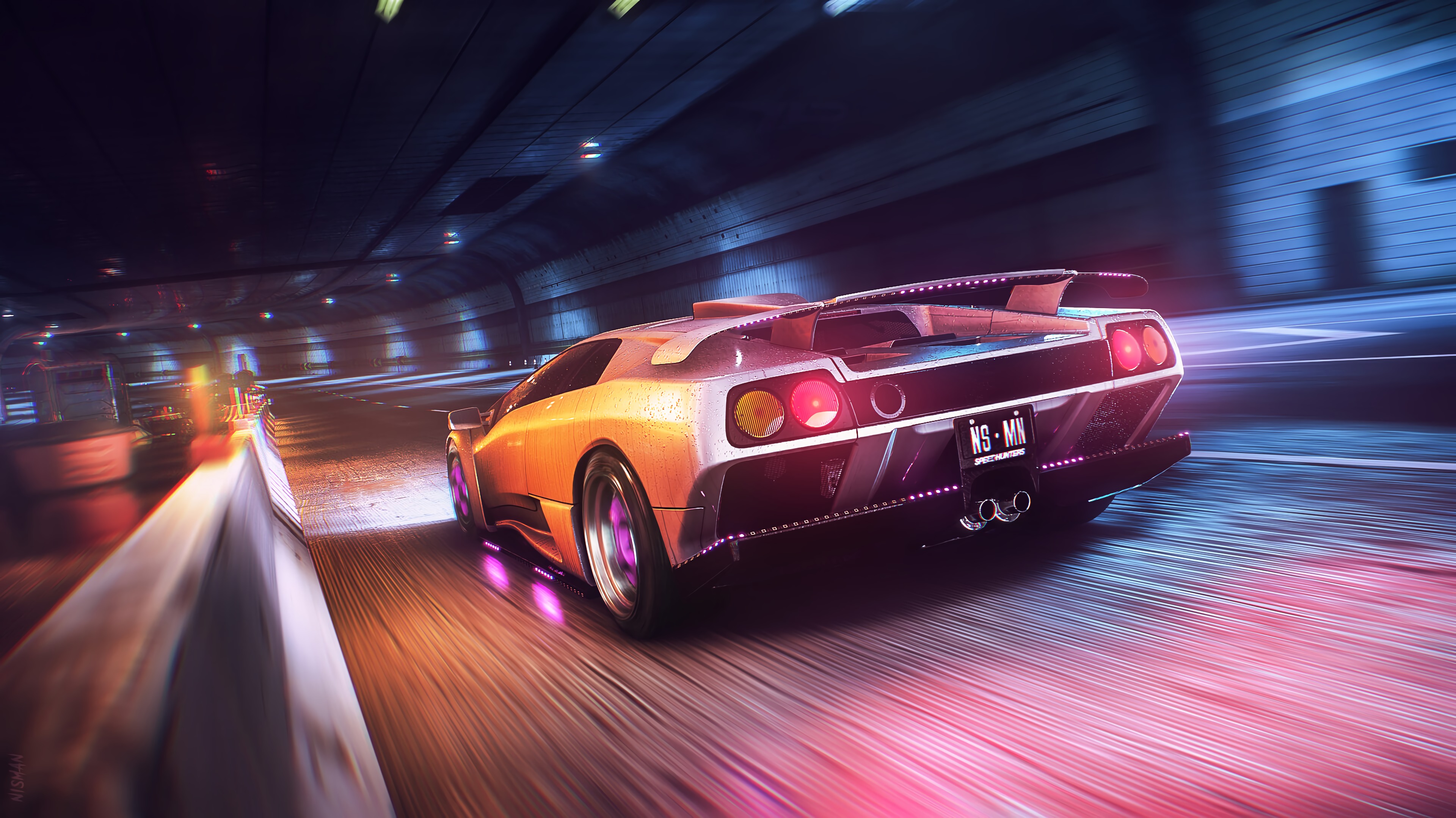 car, tunnel, sports, sports car, cars, wet, machine, speed 4K for PC