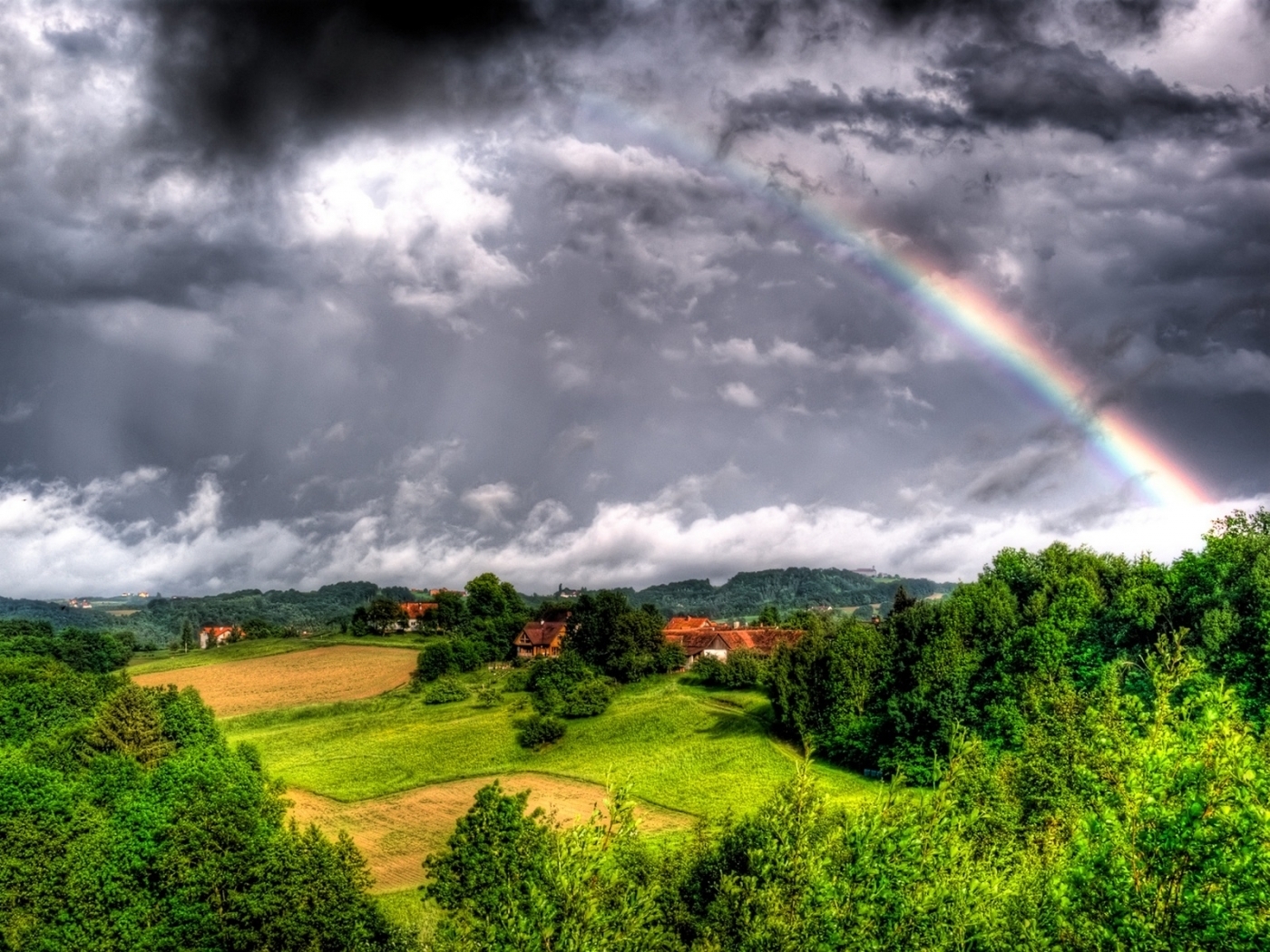Free download wallpaper Landscape, Clouds, Rainbow on your PC desktop