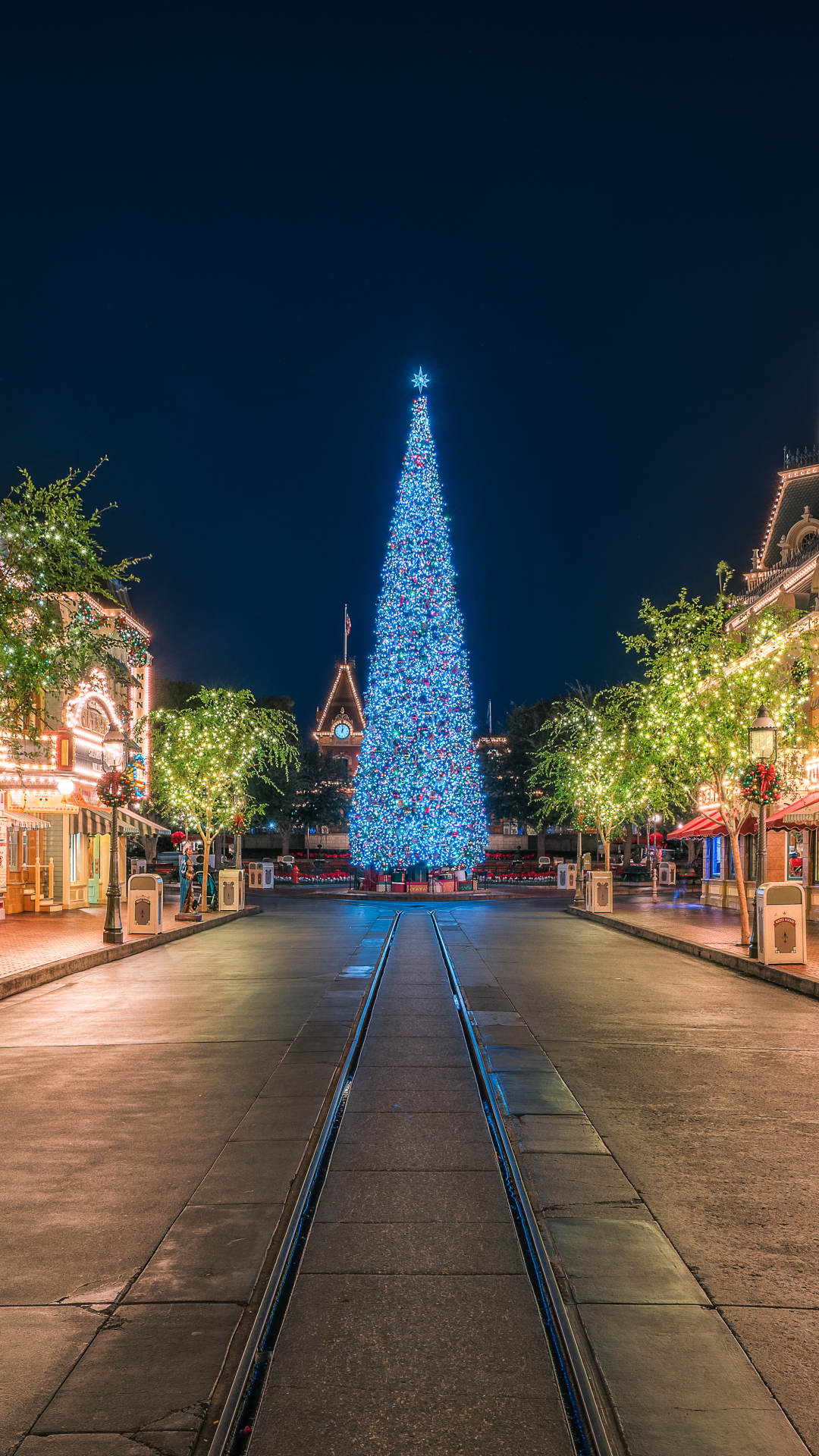 Download mobile wallpaper Disneyland, Light, Christmas, Square, Christmas Tree, California, Man Made, Disney for free.