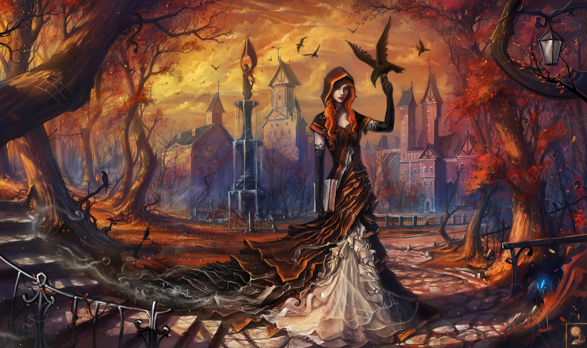 Free download wallpaper Fantasy, Crow, Witch on your PC desktop