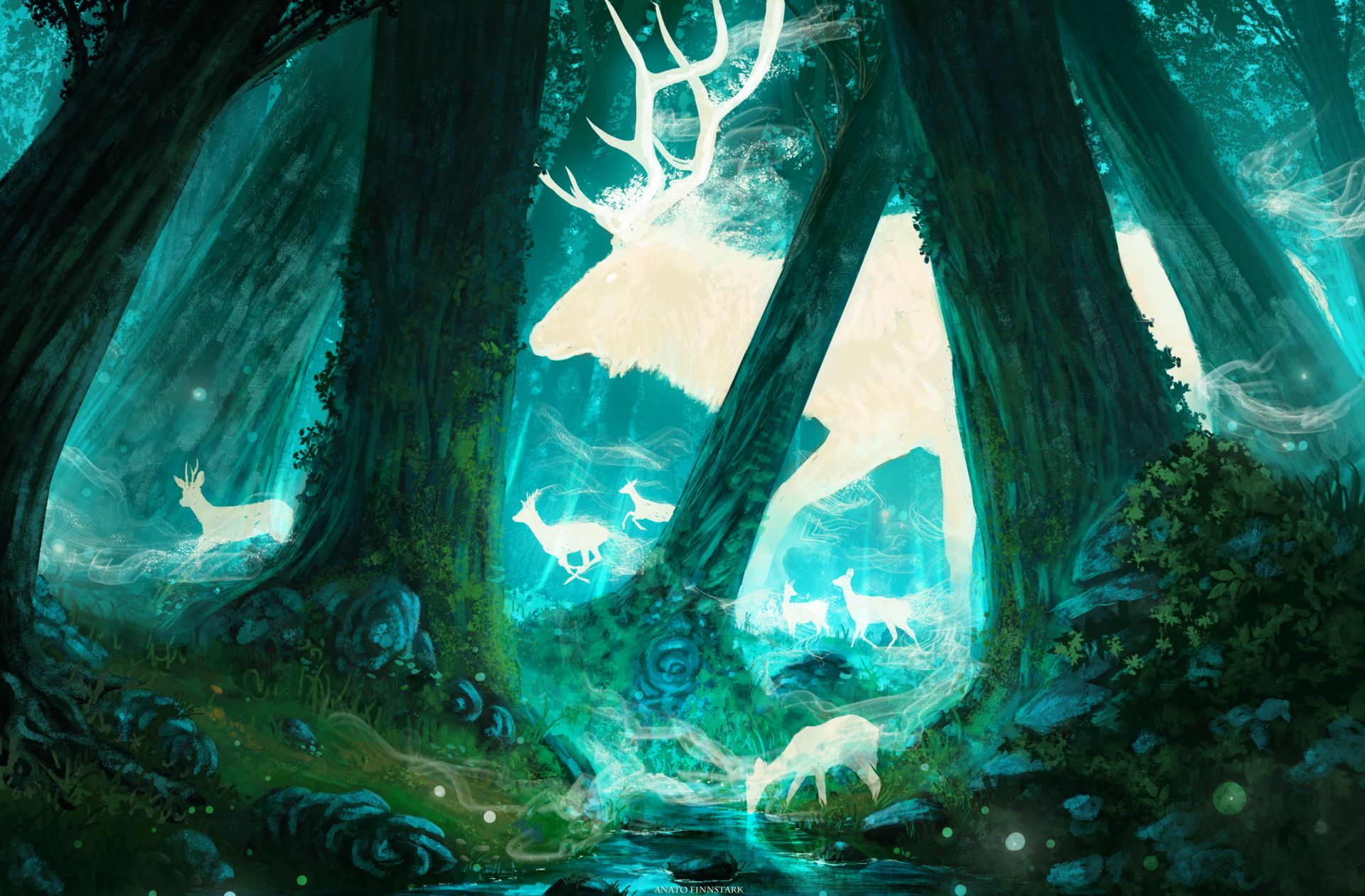 Download mobile wallpaper Fantasy, Forest, Creature, Deer, Spirit, Fantasy Animals for free.