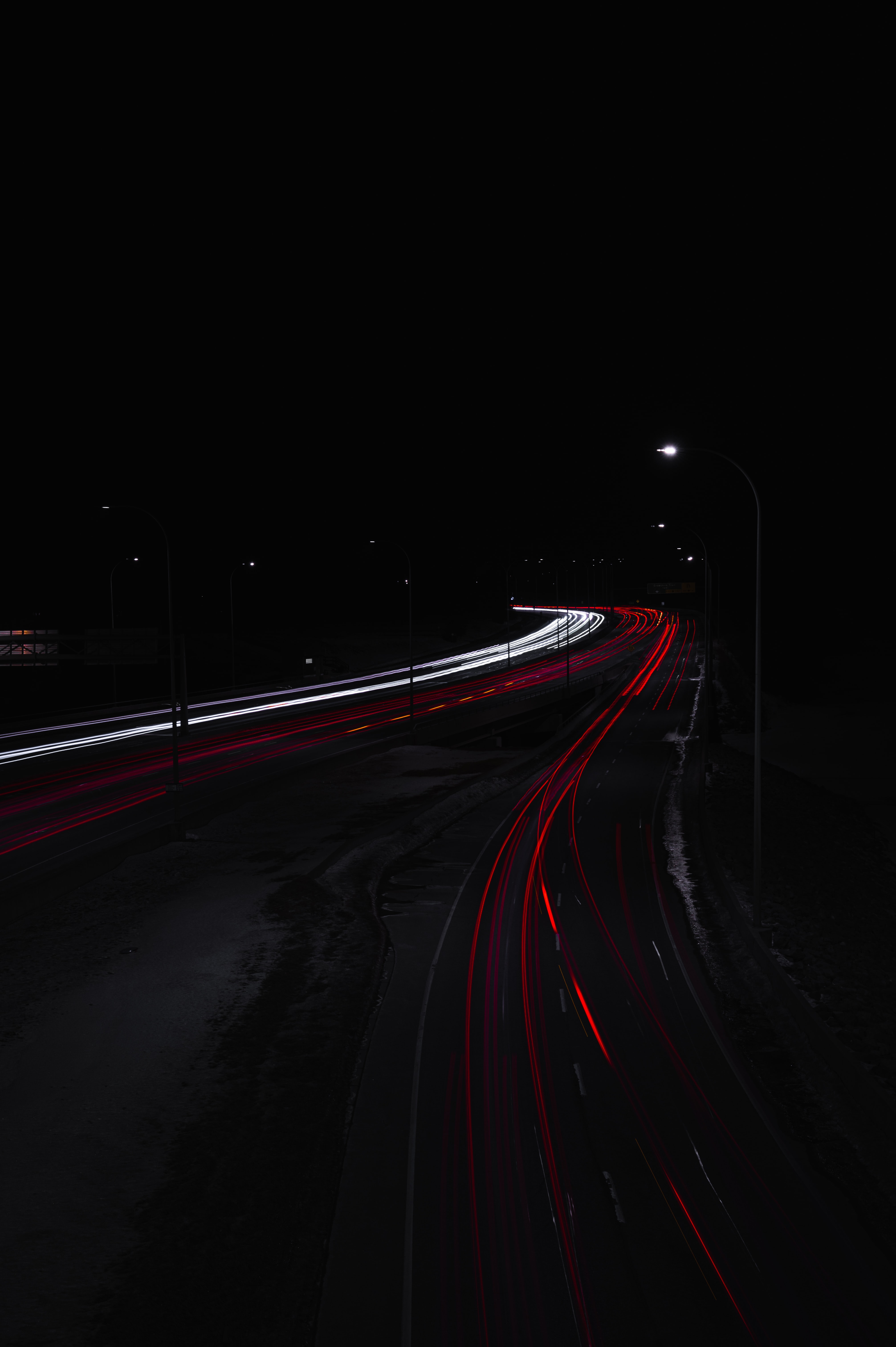 darkness, road, lights, dark, night, long exposure Full HD