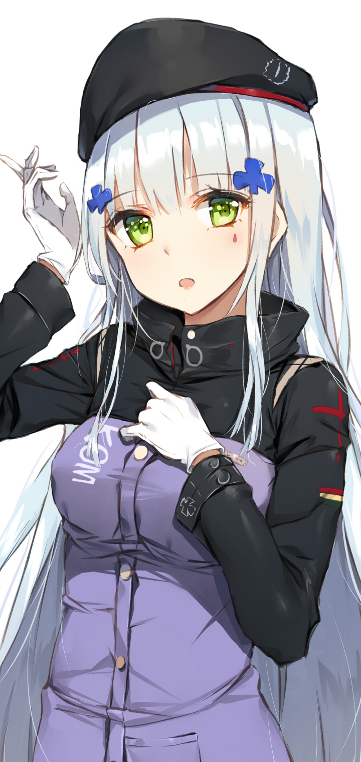 Descarga gratuita de fondo de pantalla para móvil de Sombrero, Uniforme, Ojos Verdes, Videojuego, Pelo Blanco, Girls' Frontline, Hk416 (Chicas De Primera Línea).