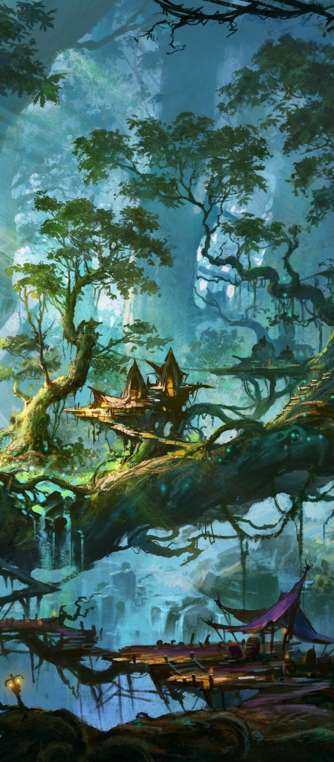 Download mobile wallpaper Fantasy, Forest, Village for free.