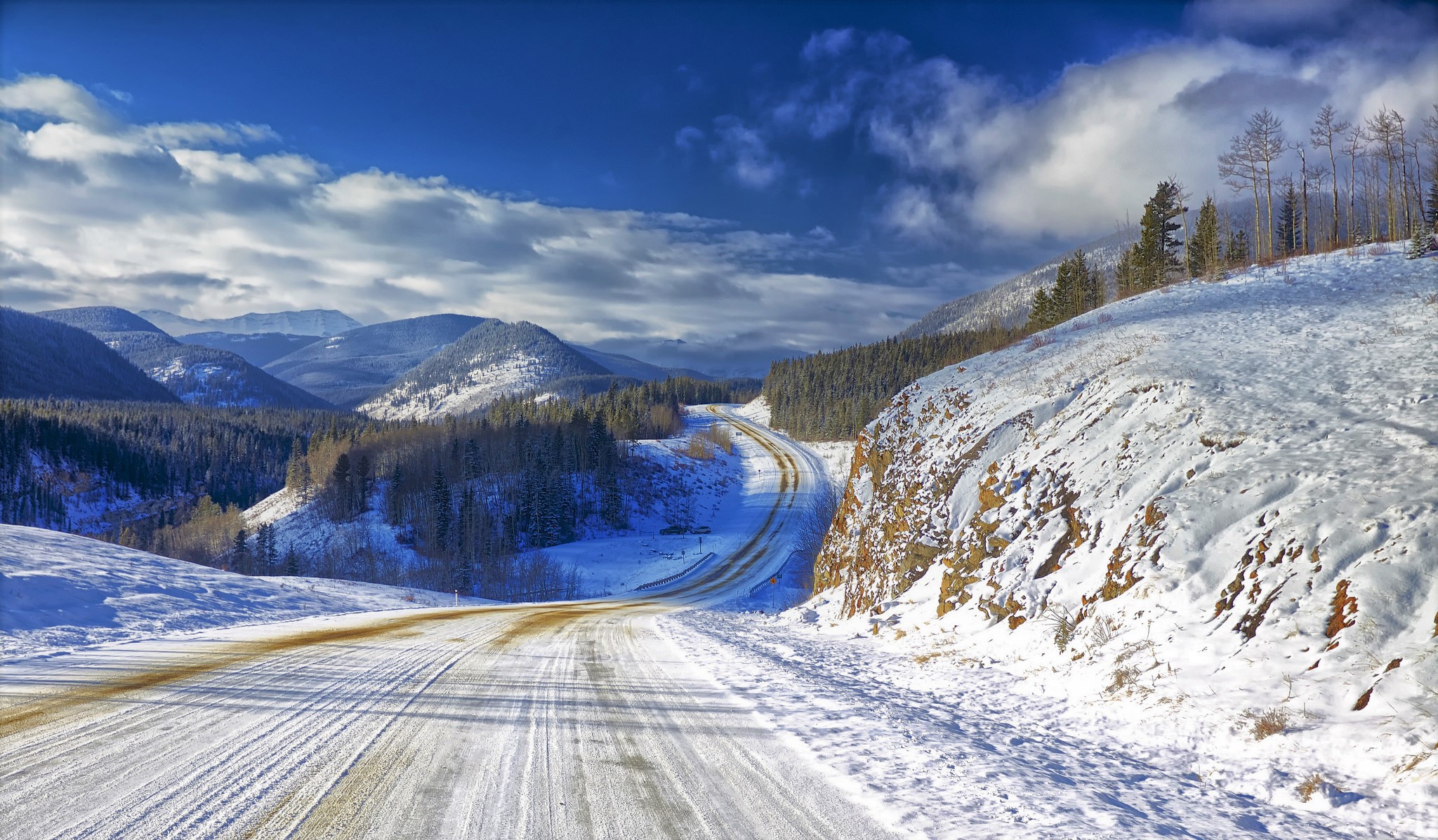 PCデスクトップに冬, 木, 雪, 道, 森, マンメイド画像を無料でダウンロード