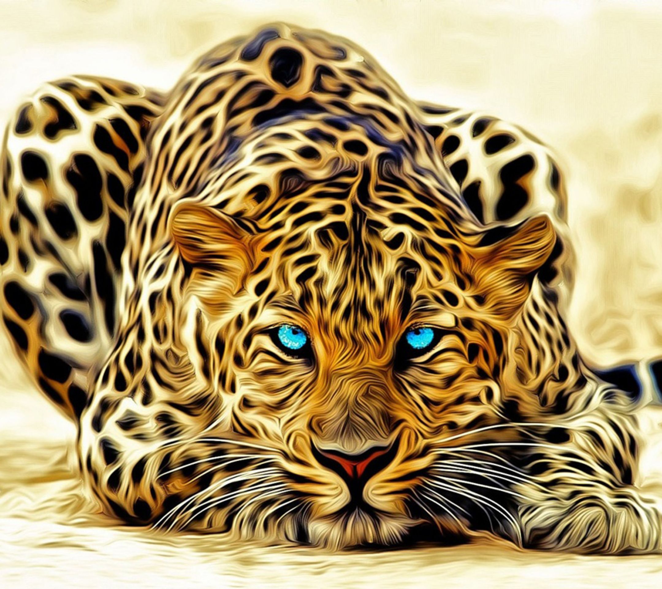 Download mobile wallpaper Leopard, Photography, Blue Eyes, Cgi, Manipulation for free.