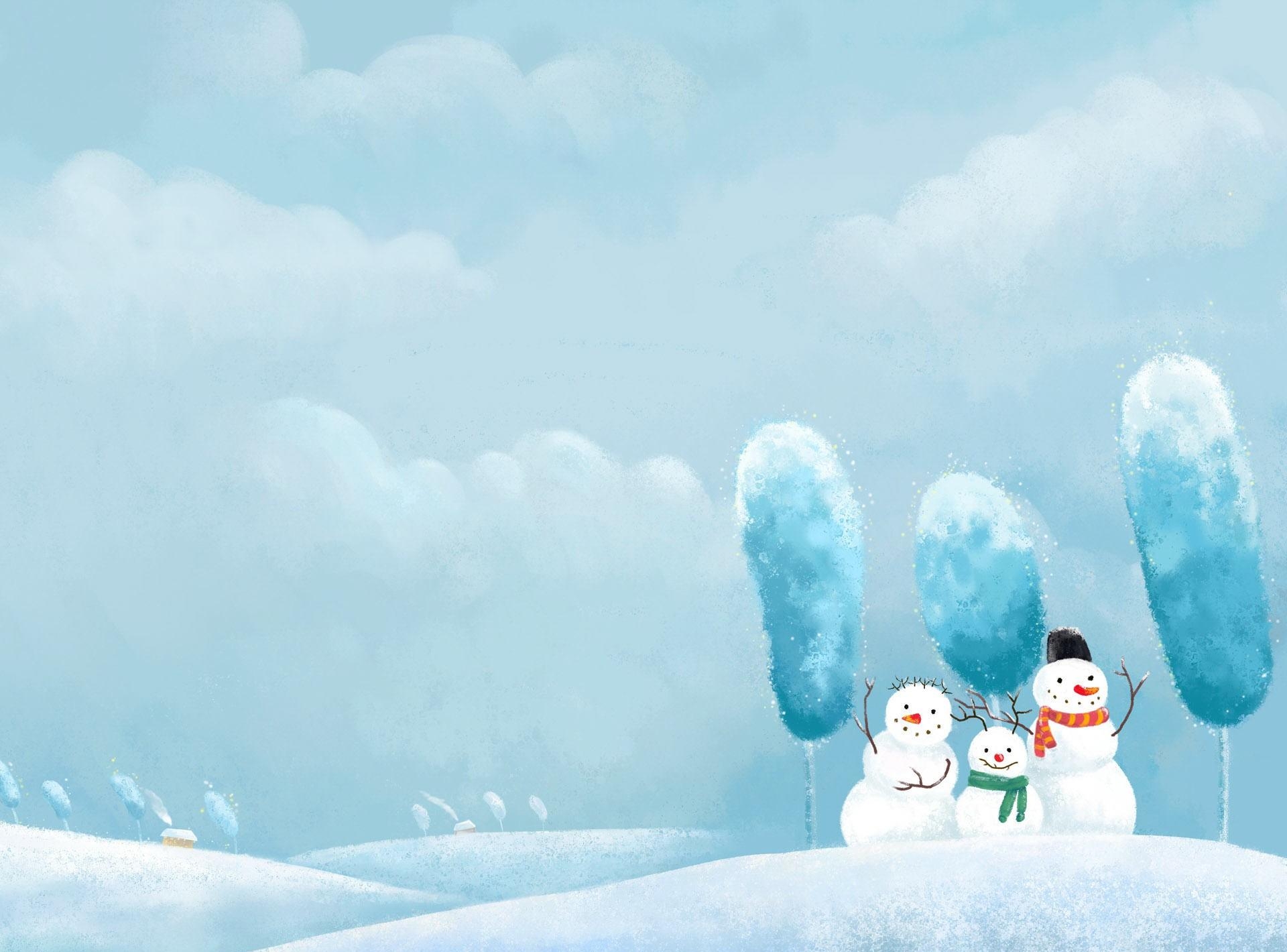 92619 Hintergrundbild herunterladen feiertage, winter, schneemann, lächeln, schneesturm, drei, freunde, wintersturm - Bildschirmschoner und Bilder kostenlos
