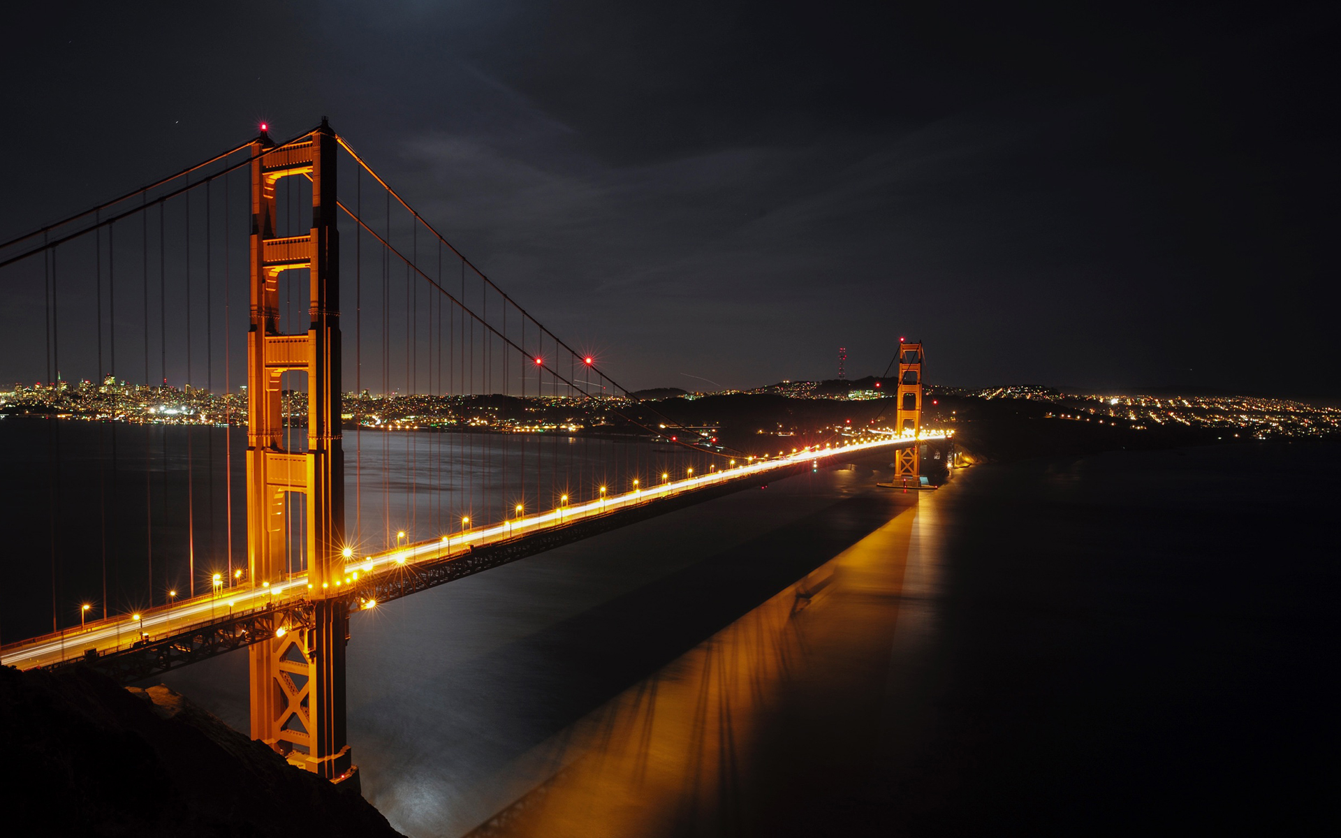 Téléchargez des papiers peints mobile Nuit, Lumière, Pont, Porte Dorée, Des Ponts, Construction Humaine, San Fransisco gratuitement.