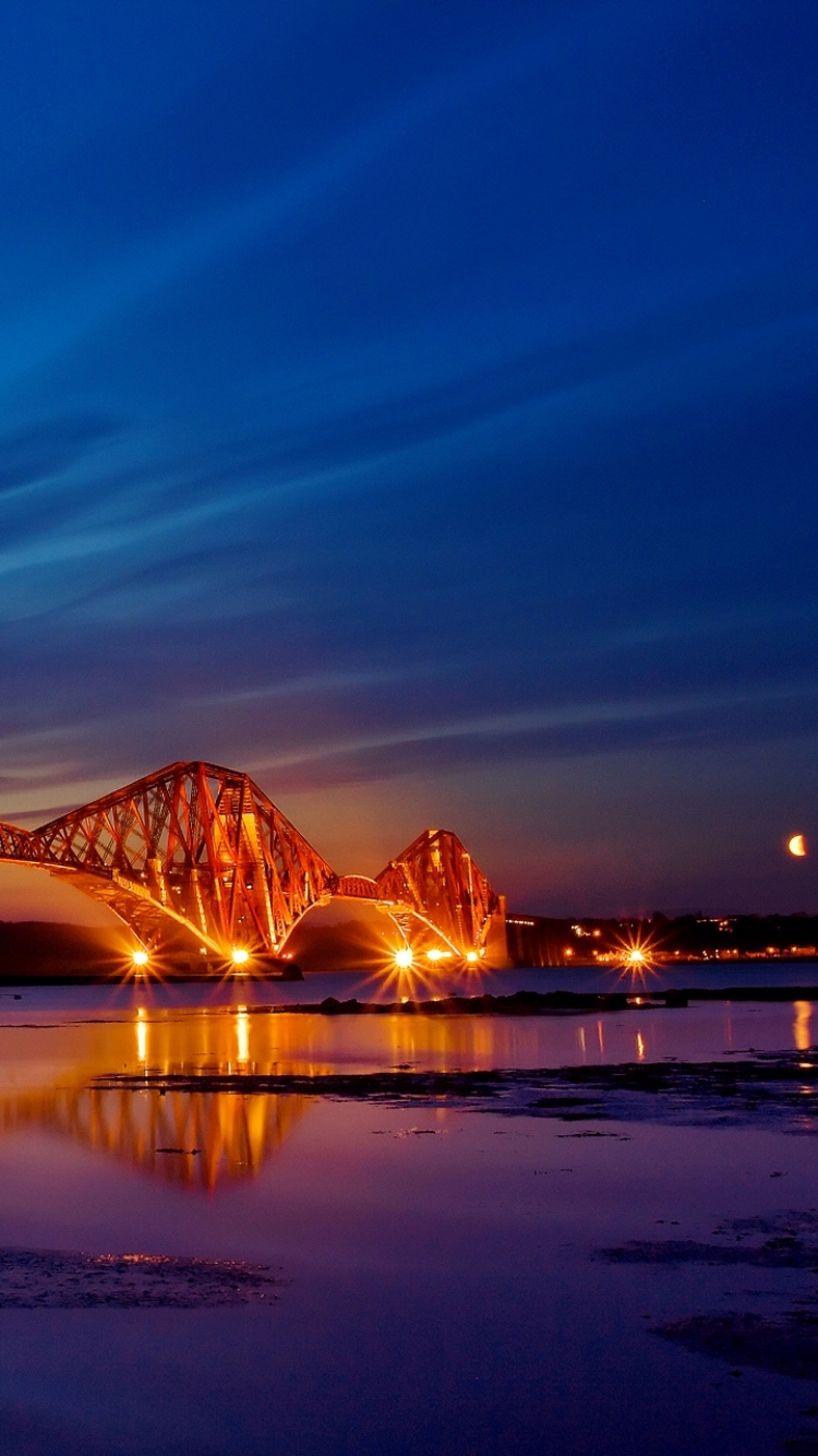 Download mobile wallpaper Bridges, Sunset, Night, Bridge, Scotland, Forth Bridge, Man Made for free.
