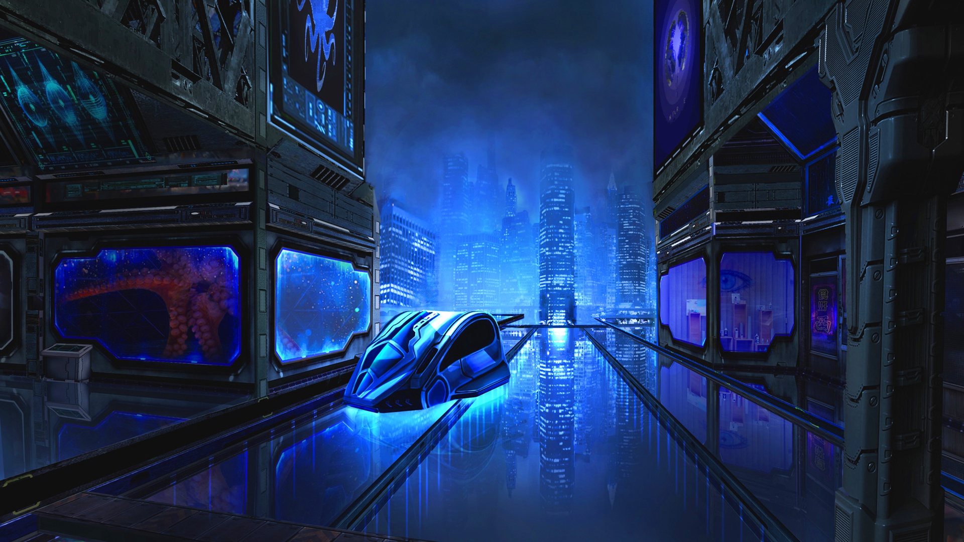 Laden Sie das Science Fiction, Futuristisch, Fahrzeug, Großstadt-Bild kostenlos auf Ihren PC-Desktop herunter