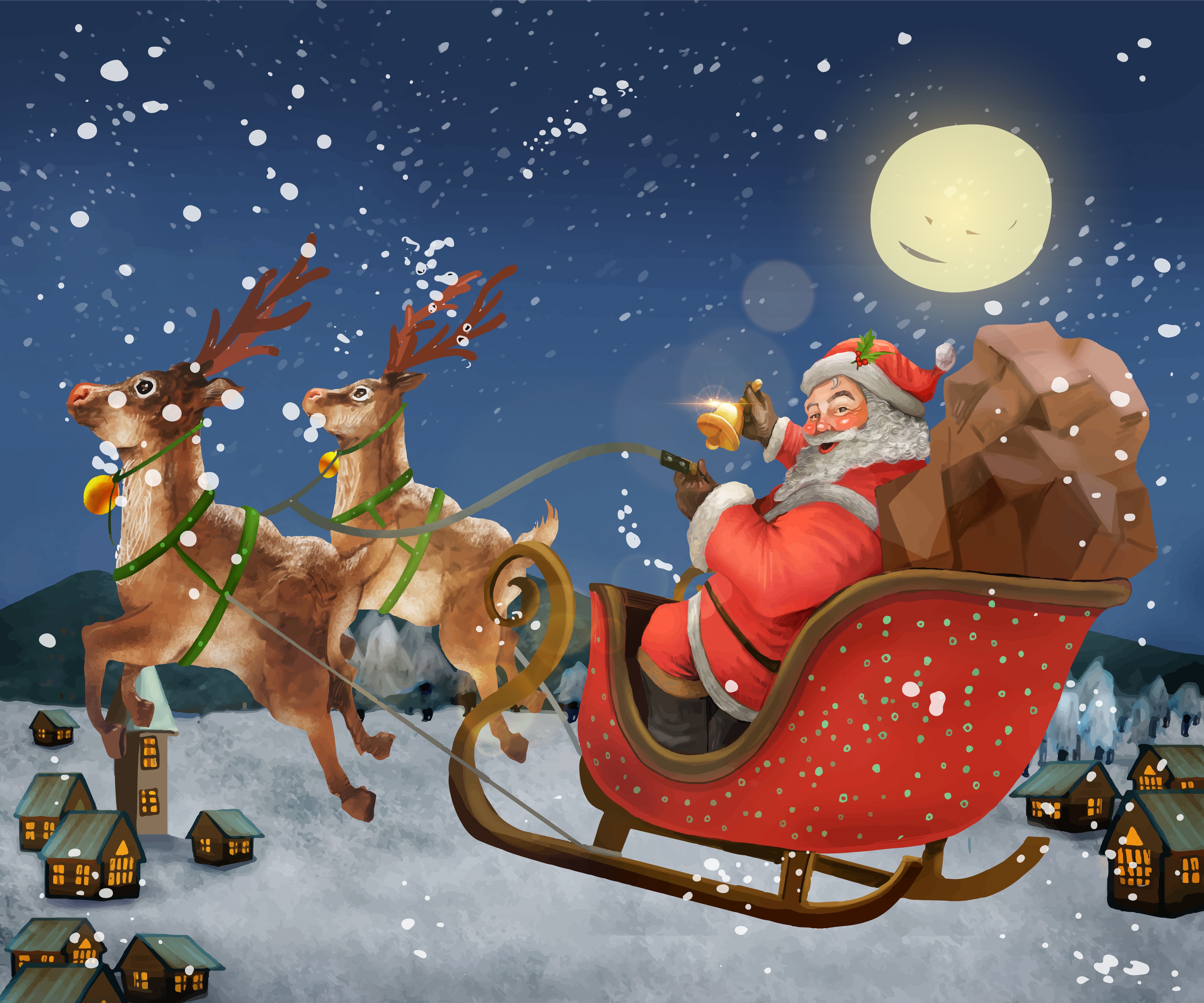 Download mobile wallpaper Christmas, Holiday, Sleigh, Santa, Reindeer for free.