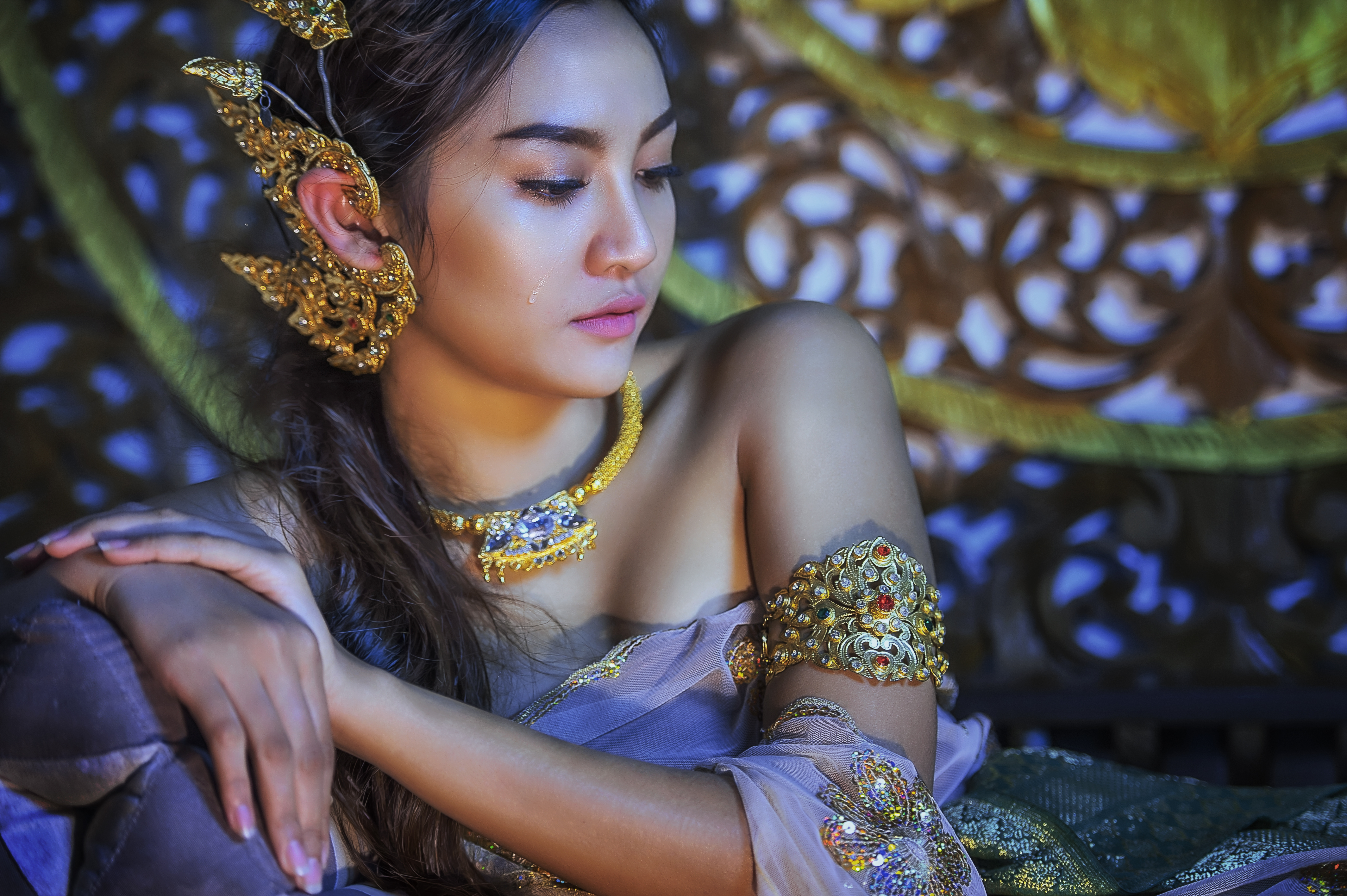 jewelry, earrings, women, asian, model, necklace, thai