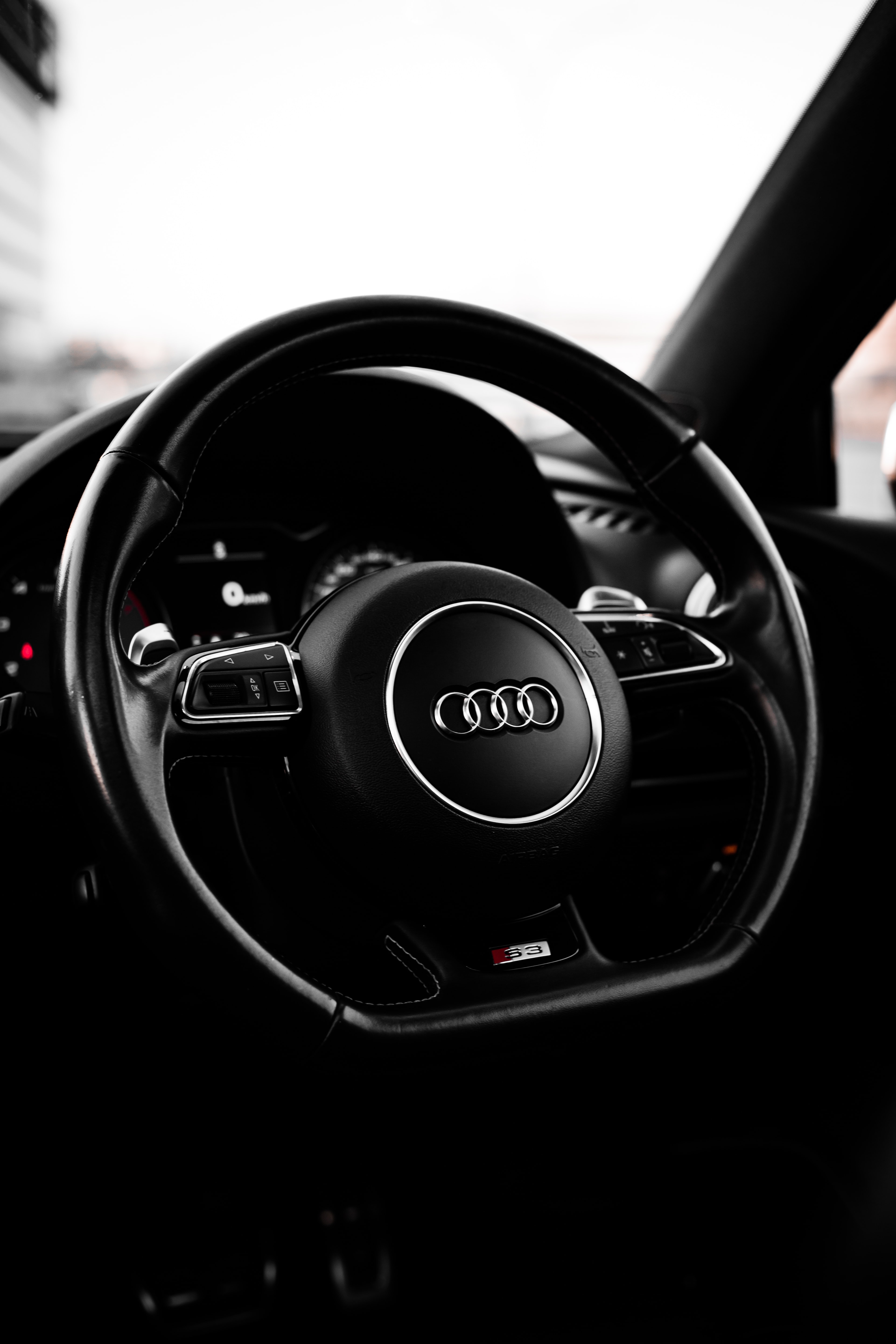 audi, steering wheel, rudder, black, cars, car