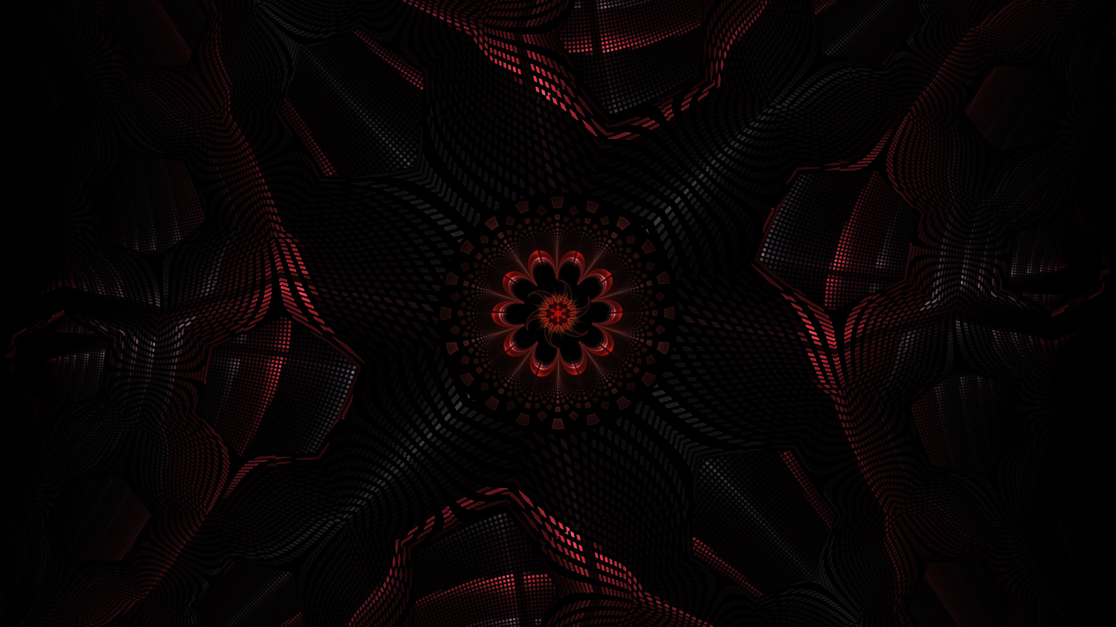 fractal, dark, abstract, black, red 2160p