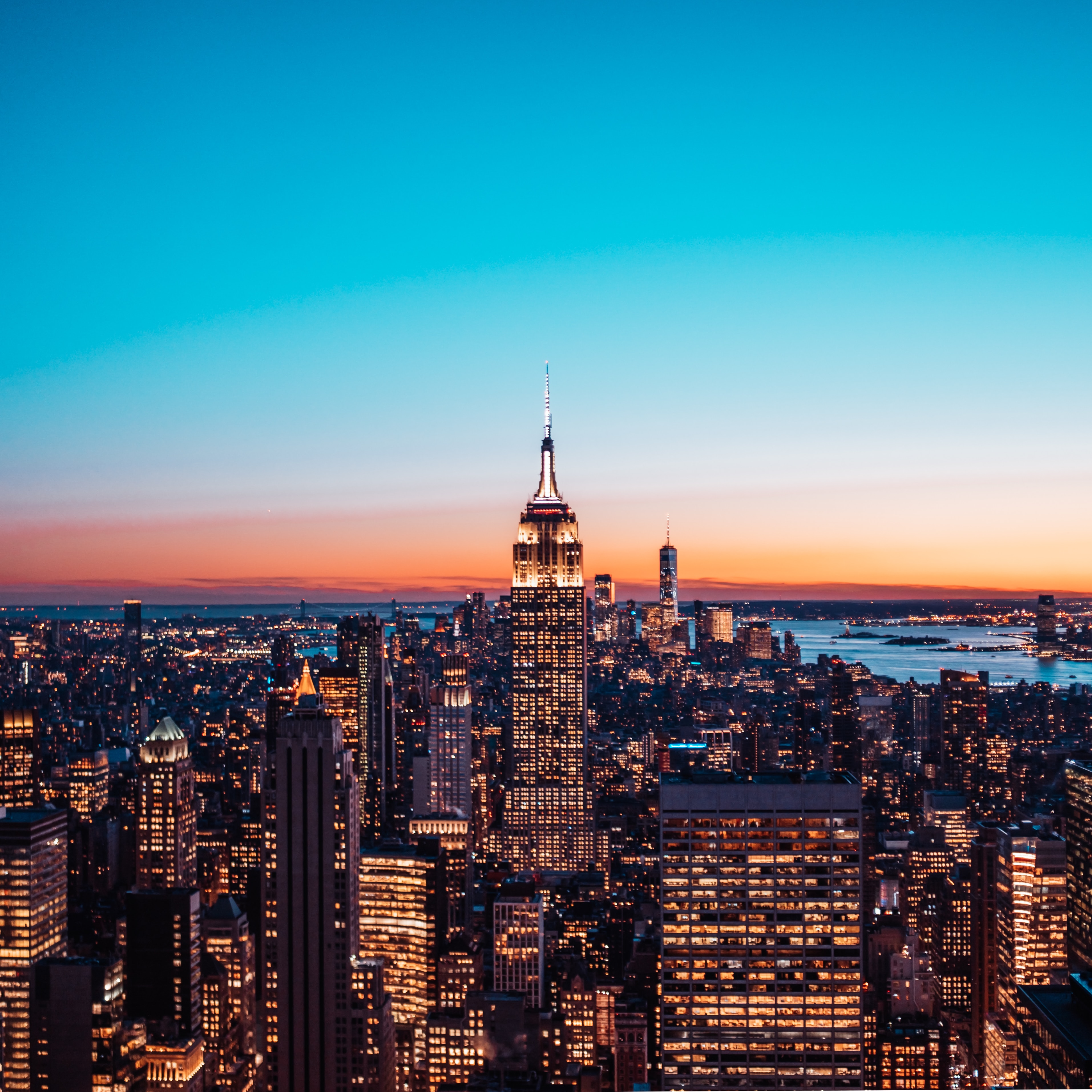 new york, cities, architecture, twilight, city, building, view from above, dusk