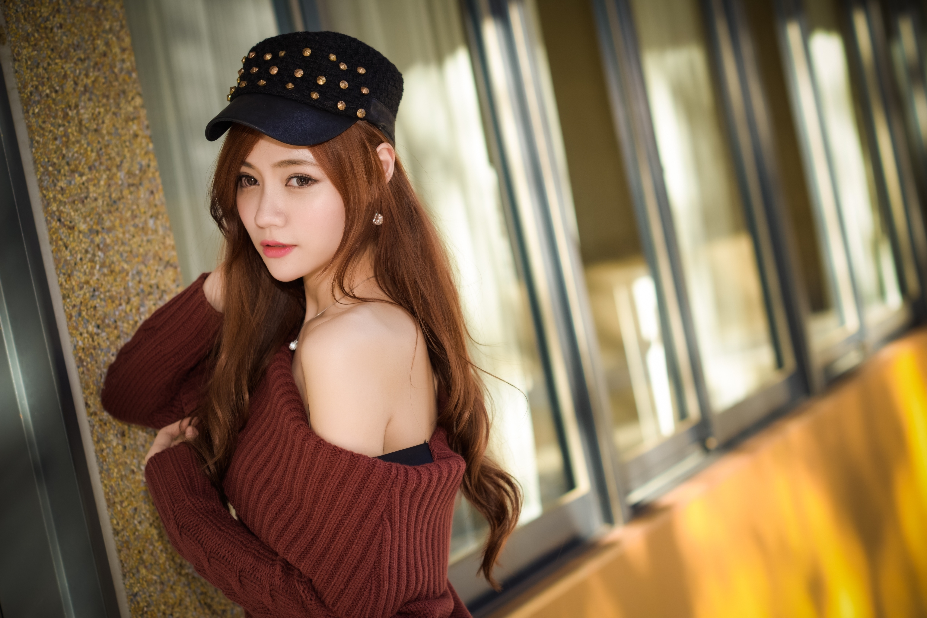 Download mobile wallpaper Redhead, Cap, Model, Women, Asian for free.