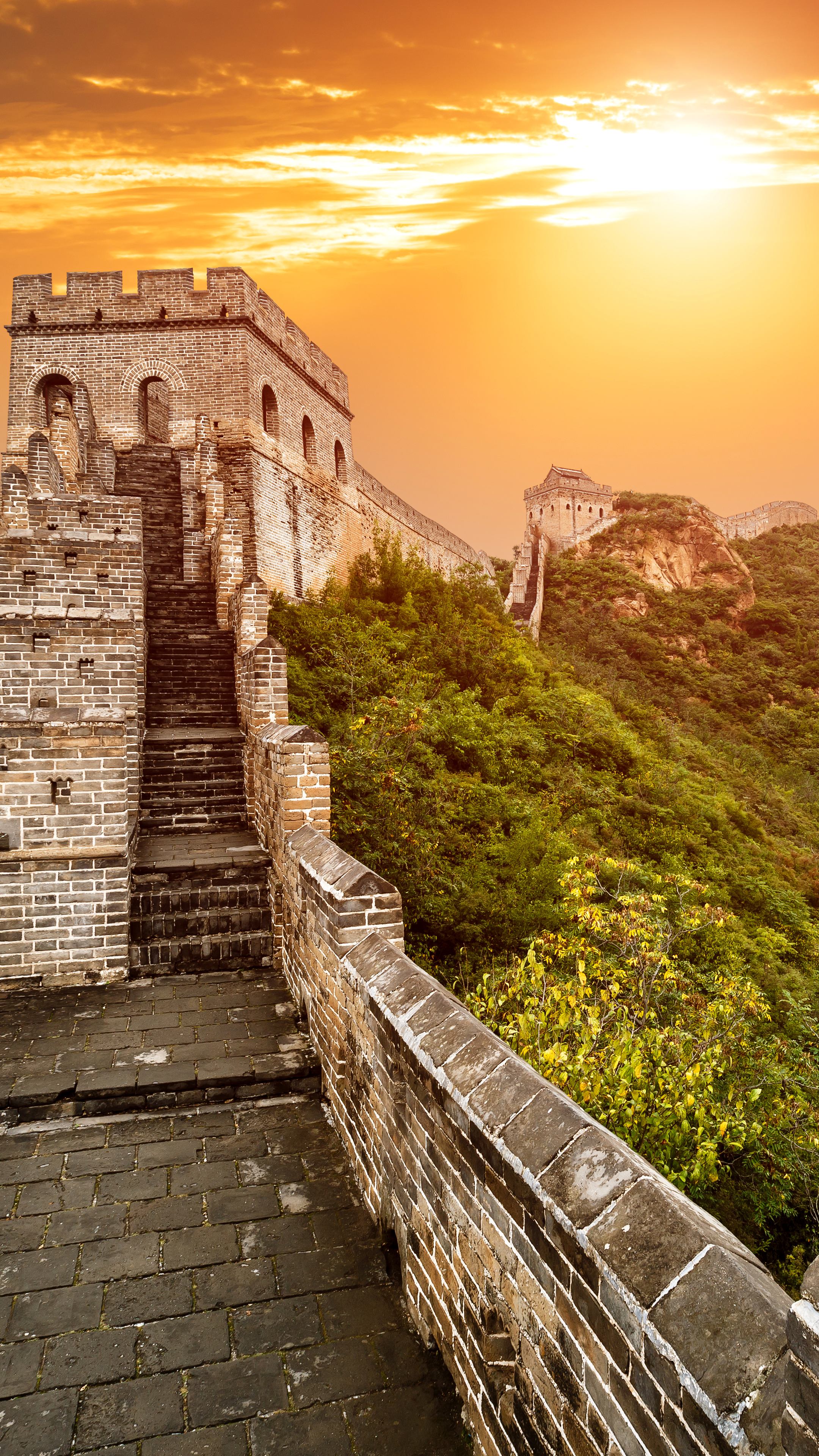 Download mobile wallpaper Landscape, Sunset, Sky, Monuments, Great Wall Of China, China, Man Made for free.