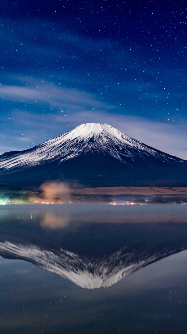 無料モバイル壁紙自然, 反射, 地球, 火山, 夜, 富士山をダウンロードします。