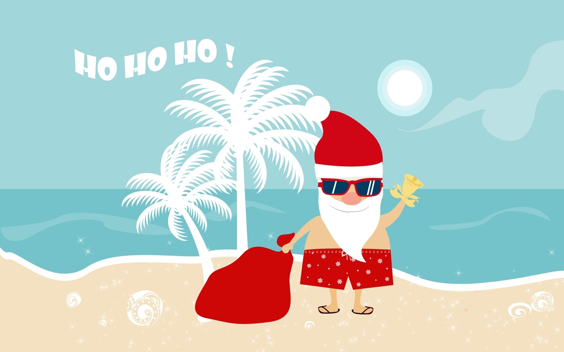 Скачати мобільні шпалери Гумор, Море, Сонце, Пісок, Різдво, Літо, Пальма, Санта, Сонцезахисні Окуляри, Пляжний безкоштовно.