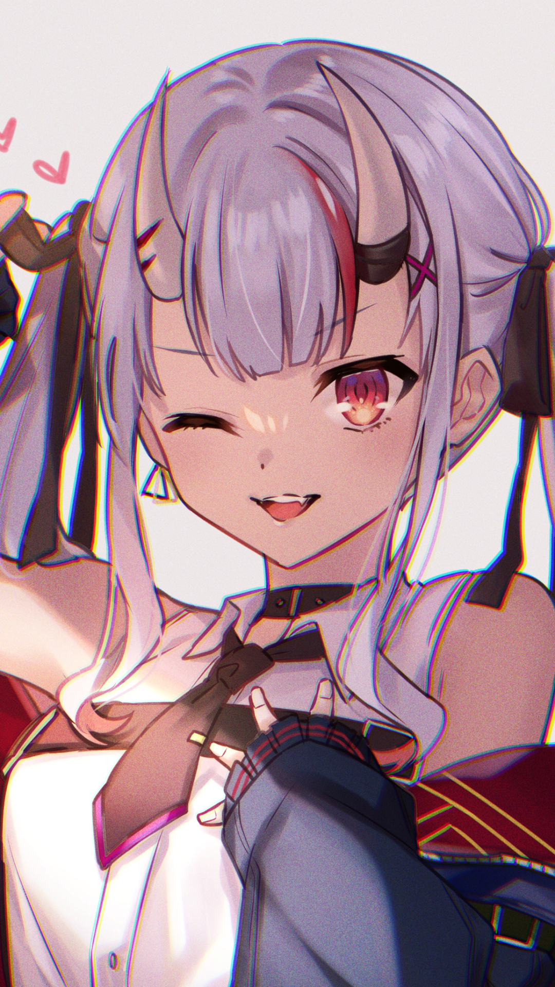 Download mobile wallpaper Anime, Horns, Wink, White Hair, Virtual Youtuber, Hololive, Nakiri Ayame for free.