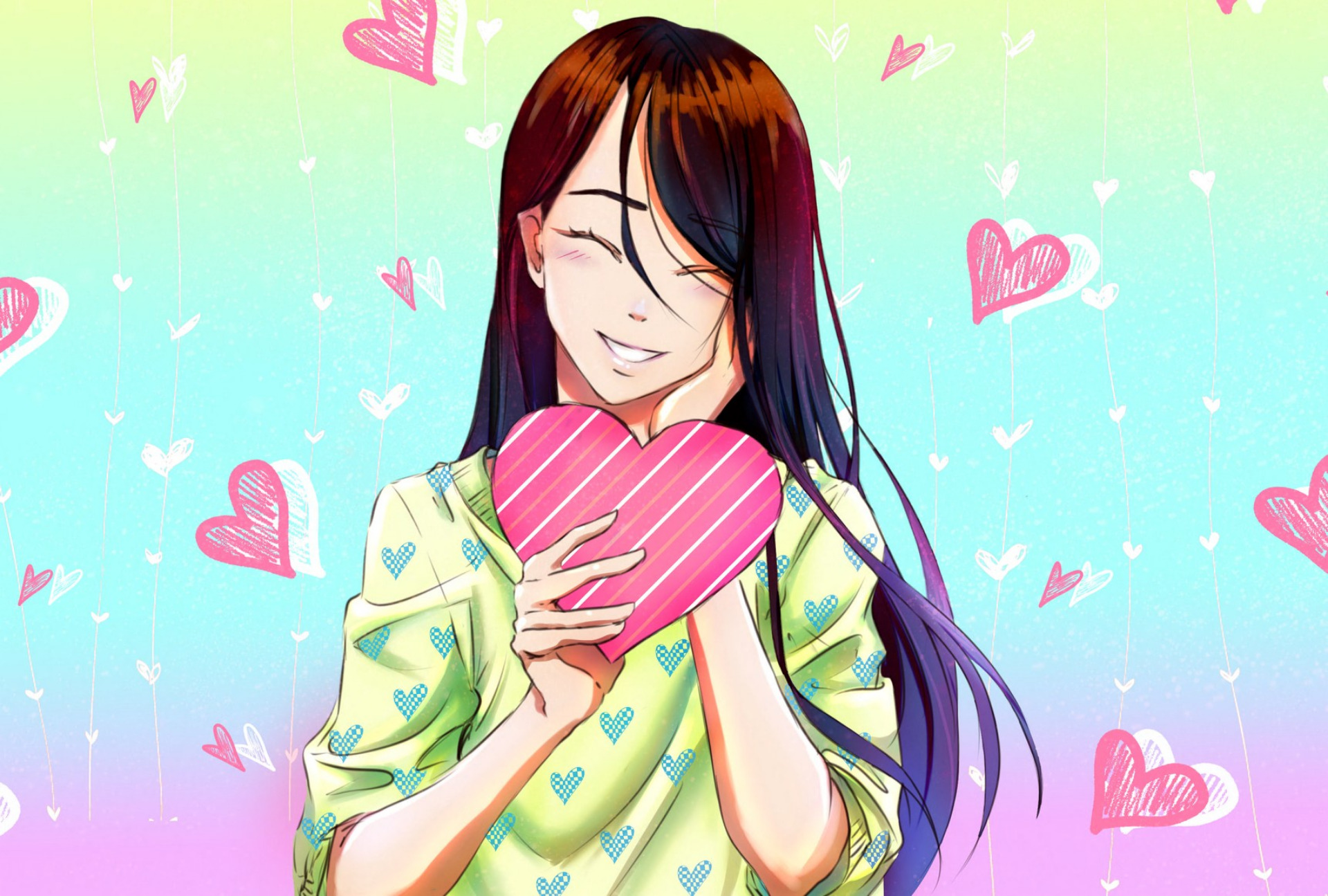 Baixar papel de parede para celular de Anime, Dia Dos Namorados, Coração, Original, Cabelo Longo gratuito.