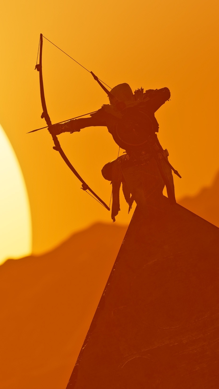 Download mobile wallpaper Assassin's Creed, Sun, Silhouette, Video Game, Assassin's Creed Origins, Bayek Of Siwa for free.