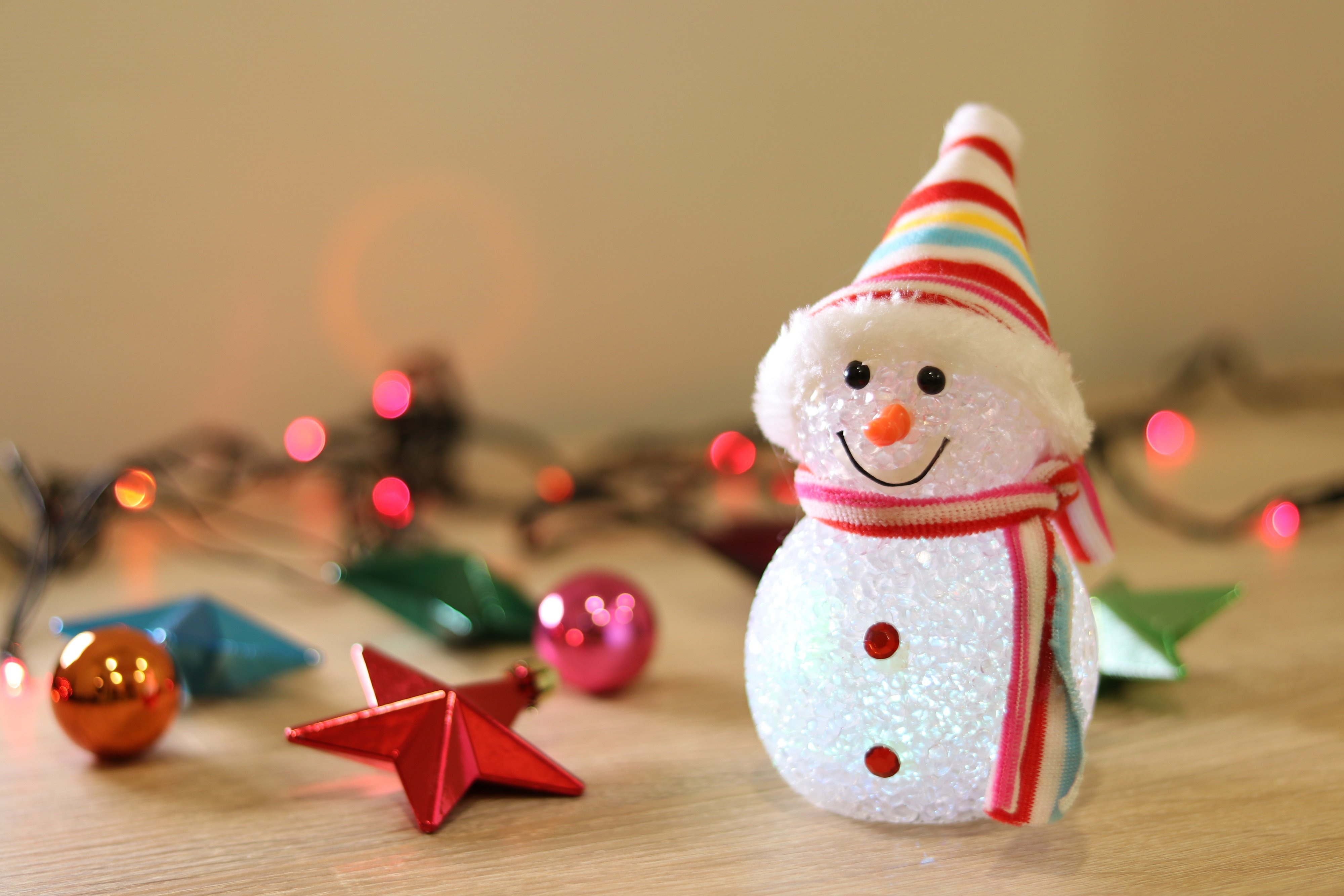 Download mobile wallpaper Snowman, Christmas, Holiday, Star, Bauble for free.