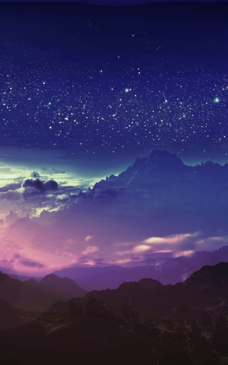 Download mobile wallpaper Anime, Landscape, Sky, Stars, Mountain, Cloud for free.