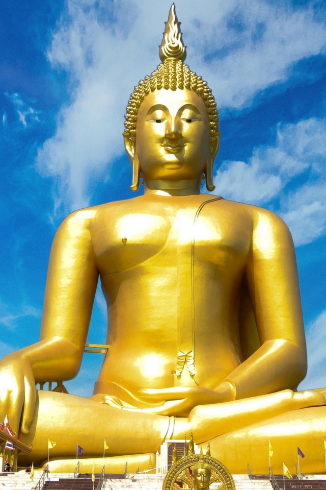 Download mobile wallpaper Buddha, Statue, Golden, Monument, Religious for free.
