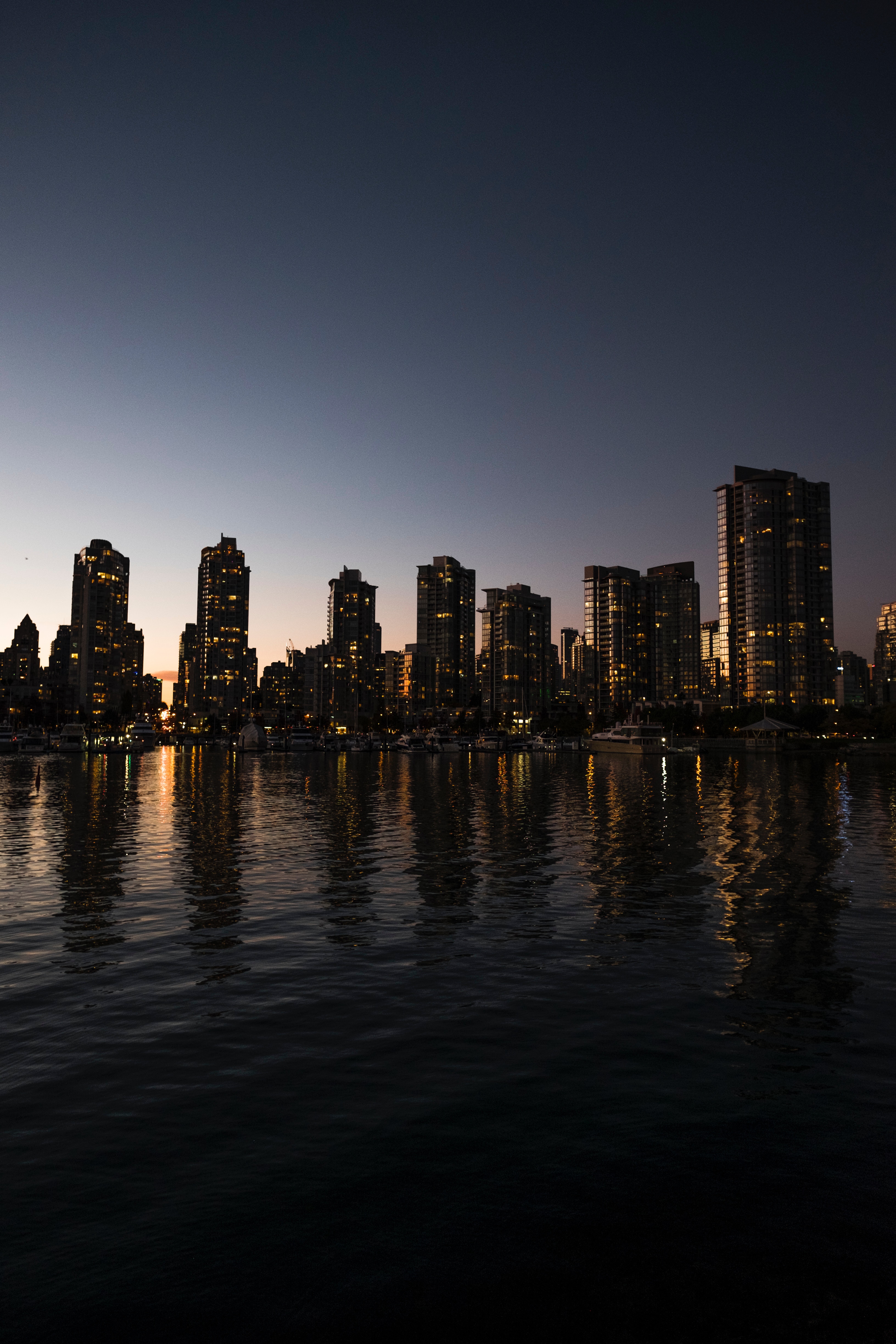 vancouver, cities, rivers, sky, reflection, canada, skyscrapers, evening, urban landscape, cityscape