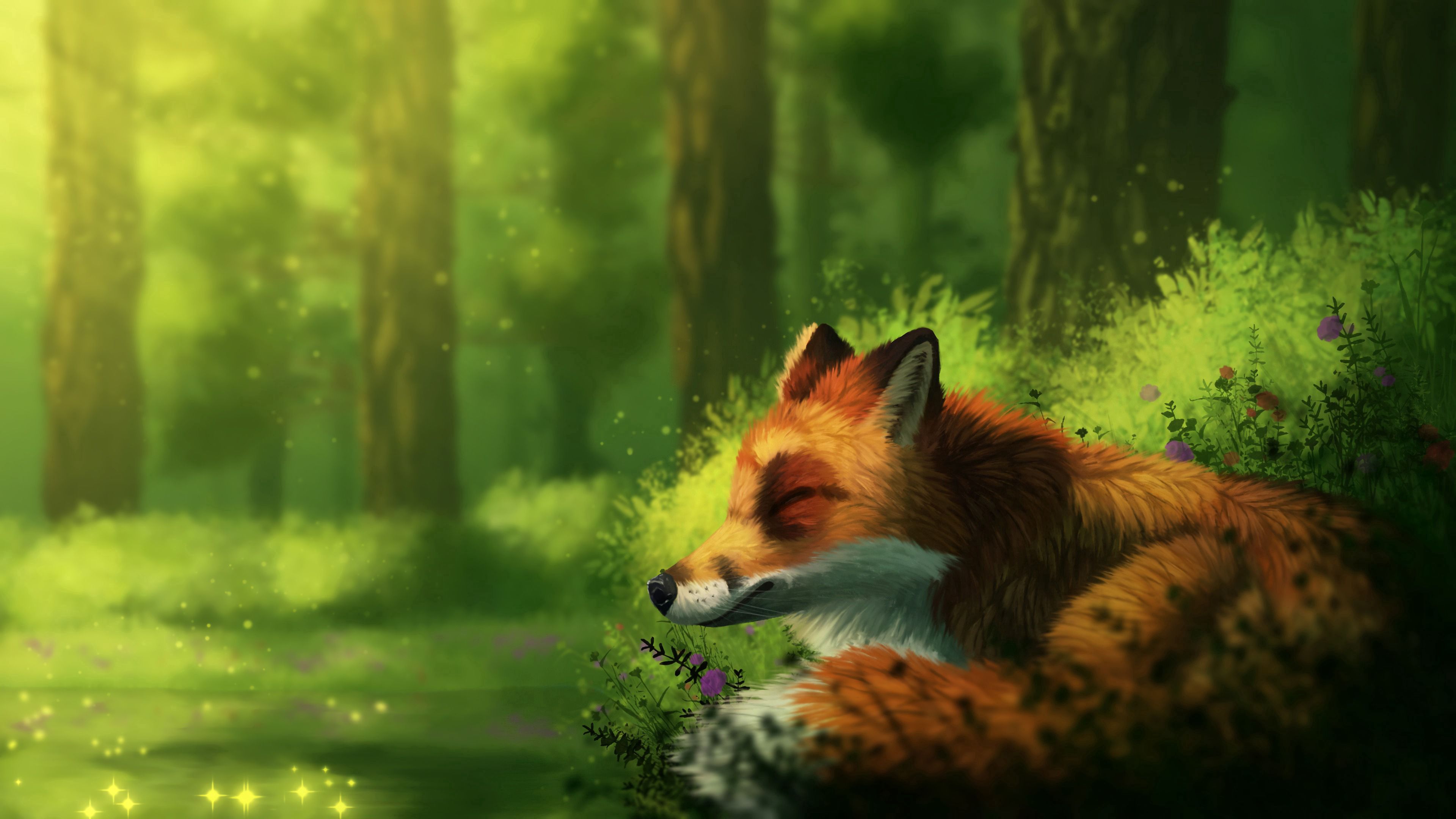 wildlife, art, fox, animal, sleep, dream