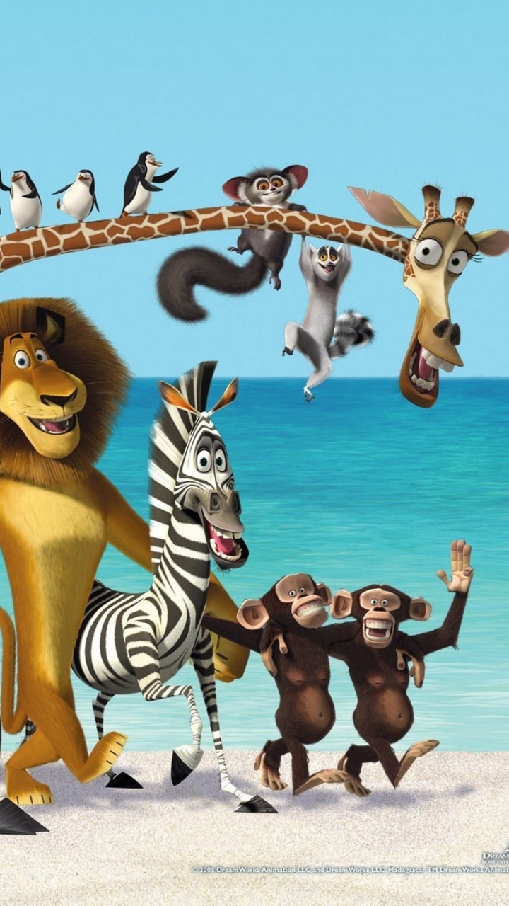 Descarga gratuita de fondo de pantalla para móvil de León, Mono, Jirafa, Pingüino, Hipopótamo, Películas, Madagascar 3: De Marcha Por Europa.