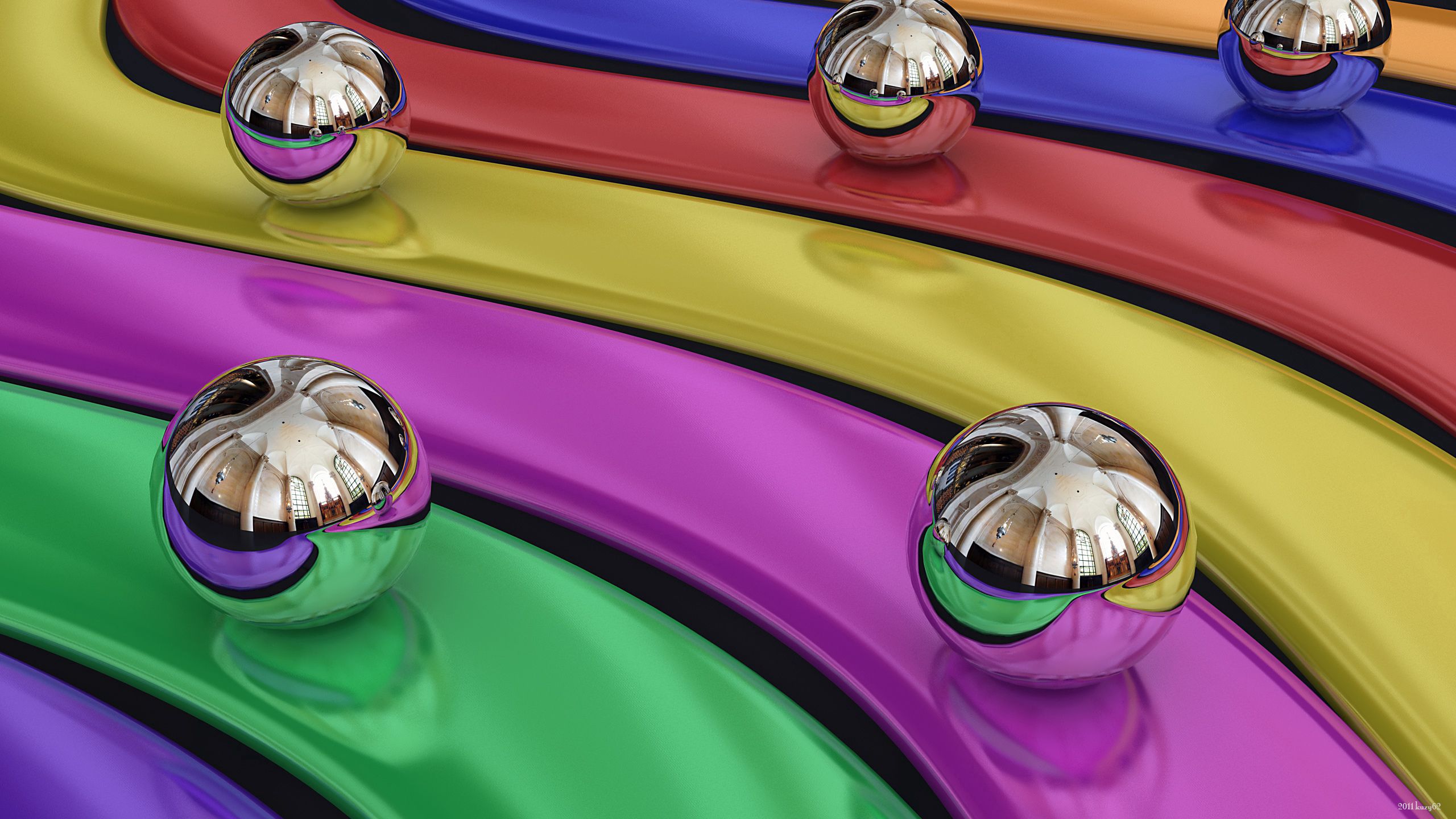 Download mobile wallpaper Motley, Iridescent, Metal, Rainbow, Balls, Multicolored, 3D for free.