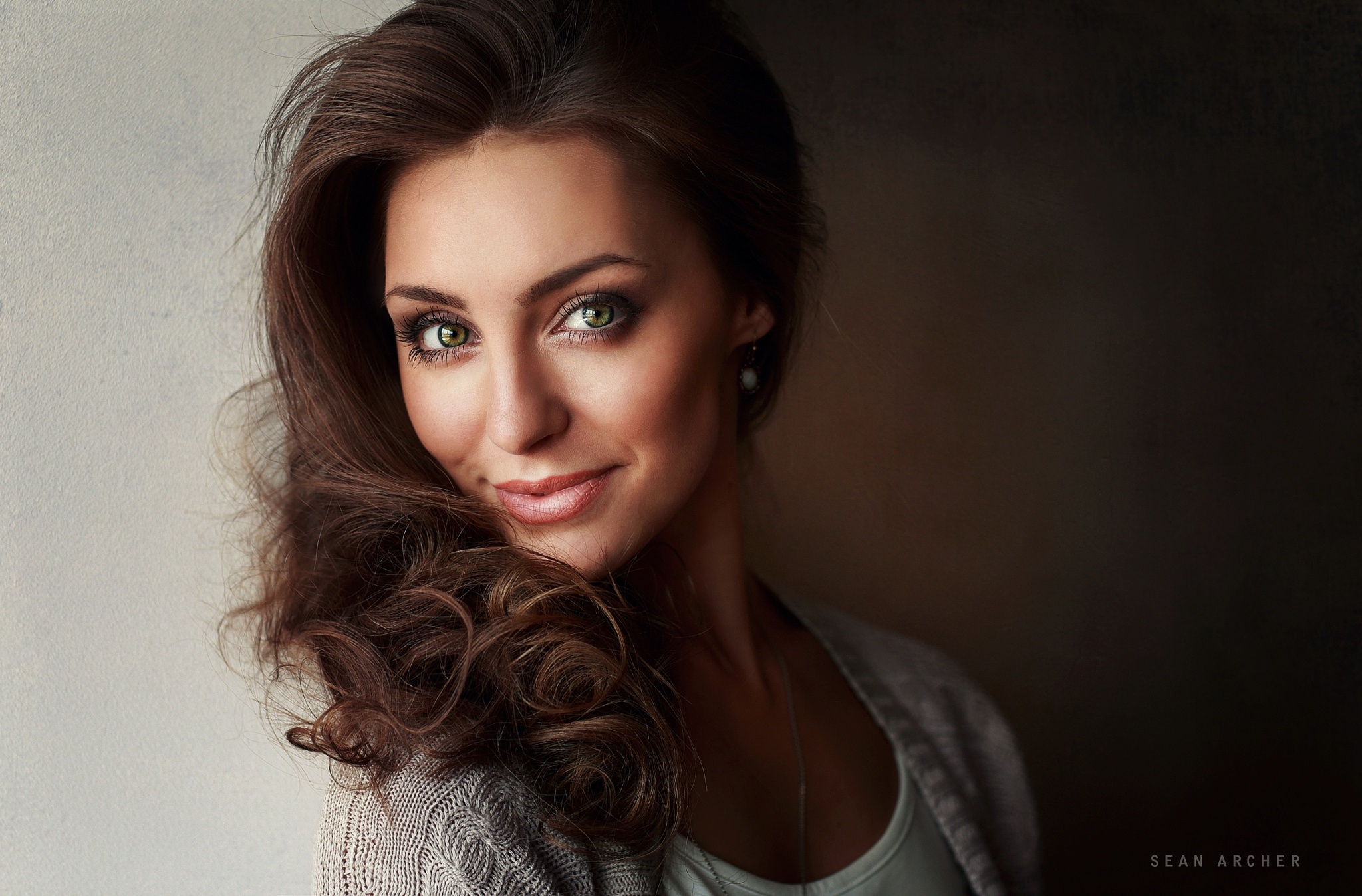 Download mobile wallpaper Smile, Brunette, Model, Women, Green Eyes for free.