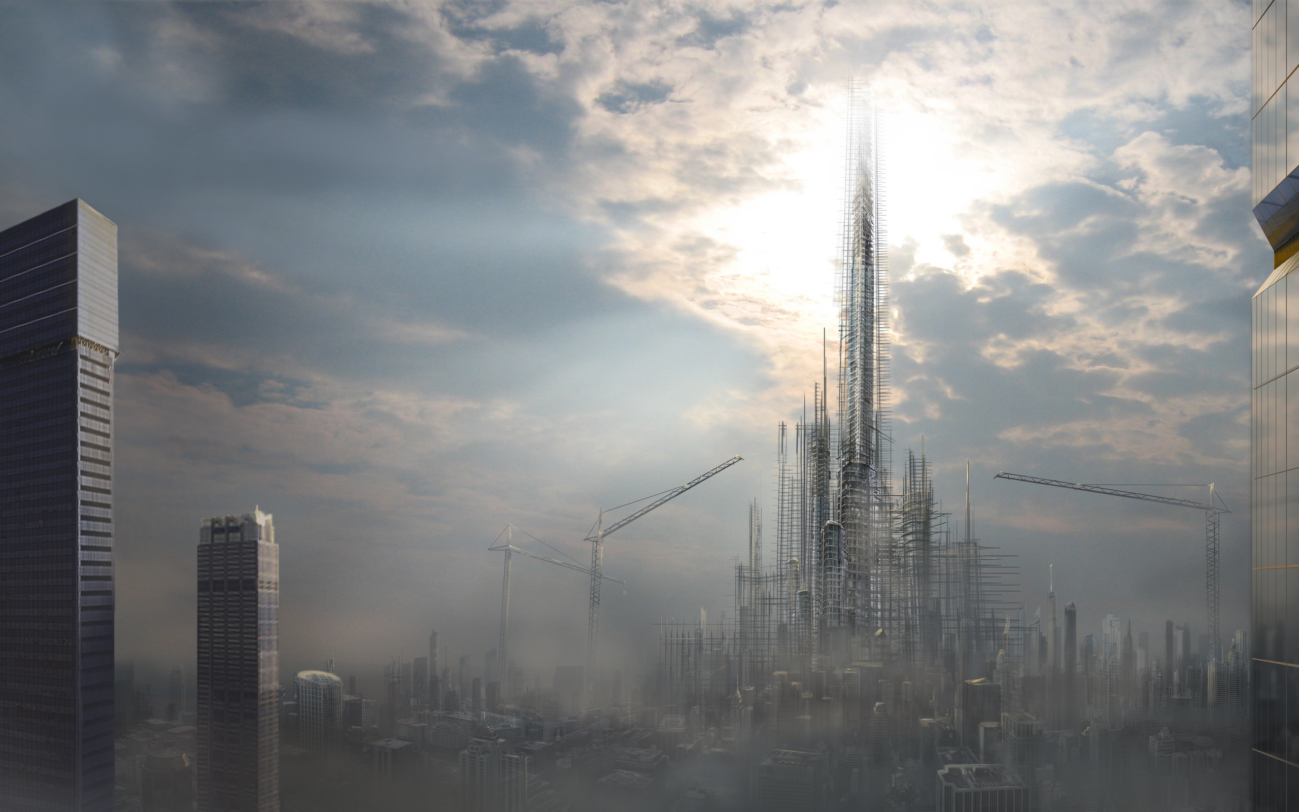 1920x1080 Background fantasy, cities, sky, architecture, gray