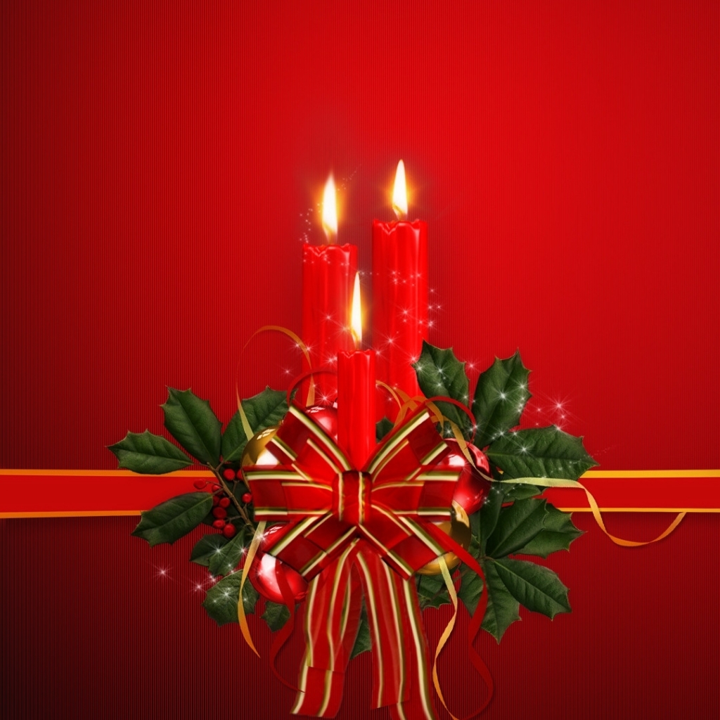 Download mobile wallpaper Christmas, Holiday, Candle, Ribbon for free.