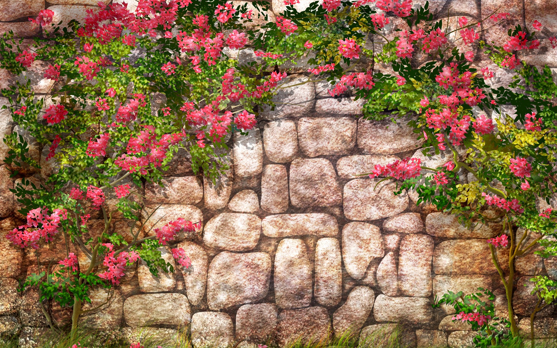 Laden Sie das Fantasie, Blume, Blüte, Mauer, Künstlerisch-Bild kostenlos auf Ihren PC-Desktop herunter
