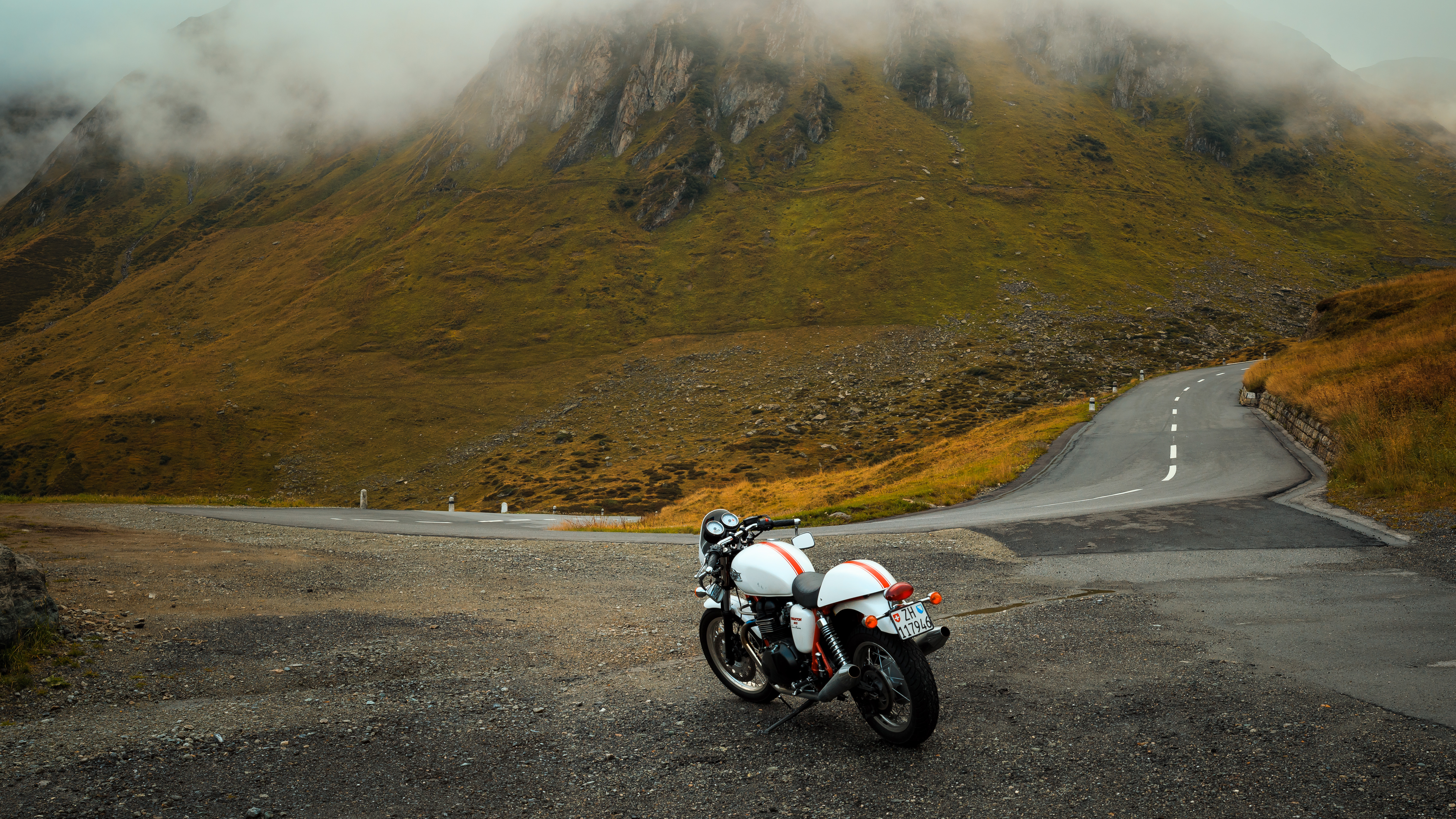 Download mobile wallpaper Road, Mountains, Motorcycle, Motorcycles for free.