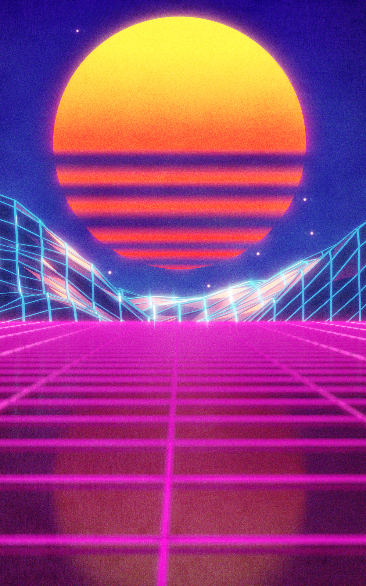 Download mobile wallpaper Sun, Neon, Artistic, Retro Wave for free.