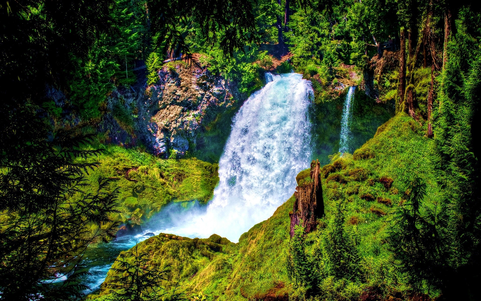 Laden Sie das Natur, Wasserfälle, Wasserfall, Wald, Baum, Oregon, Erde/natur, Sahalie Falls-Bild kostenlos auf Ihren PC-Desktop herunter