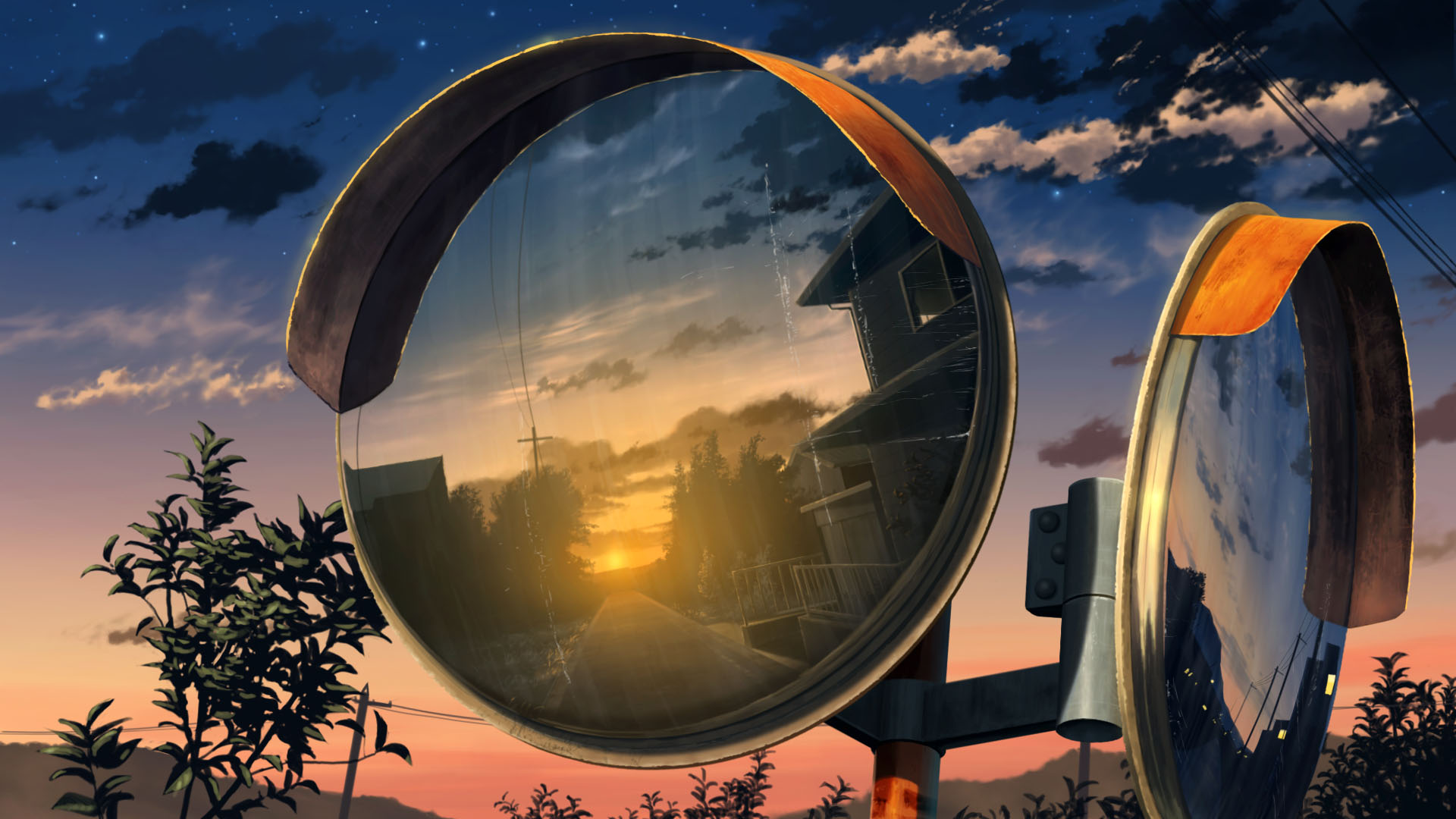 Free download wallpaper Anime, Sunset, Starry Sky, Mirror, Original on your PC desktop
