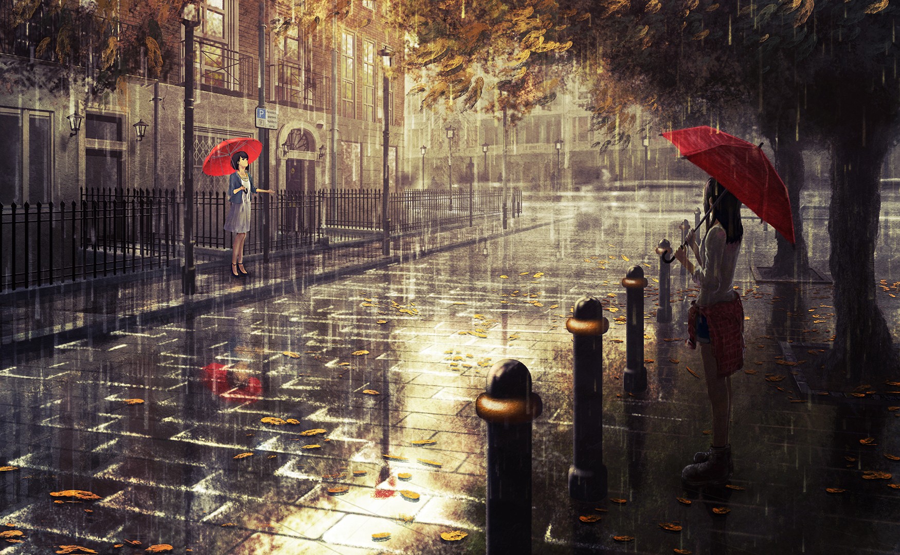 Скачать картинку Фэнтези, Дождь, Лондон, Город, Дерево, Улица в телефон бесплатно.