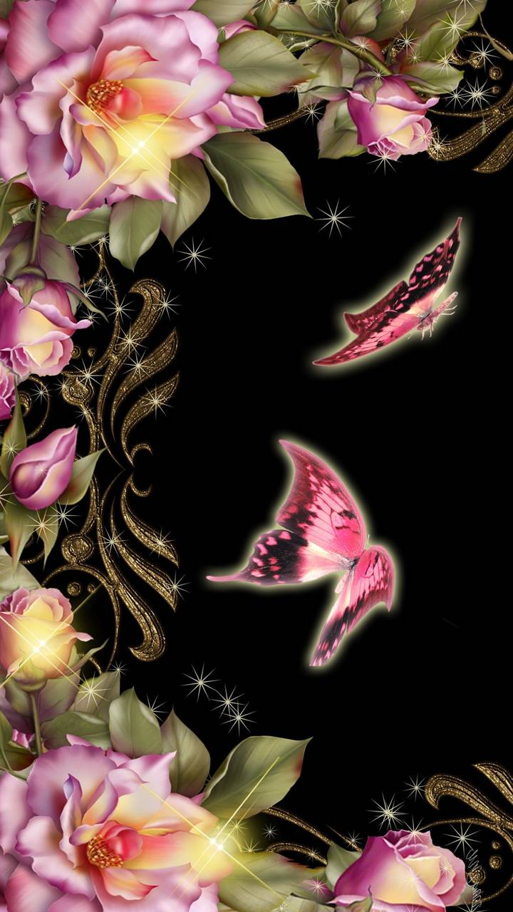 Download mobile wallpaper Flowers, Flower, Butterfly, Artistic, Pink Flower for free.