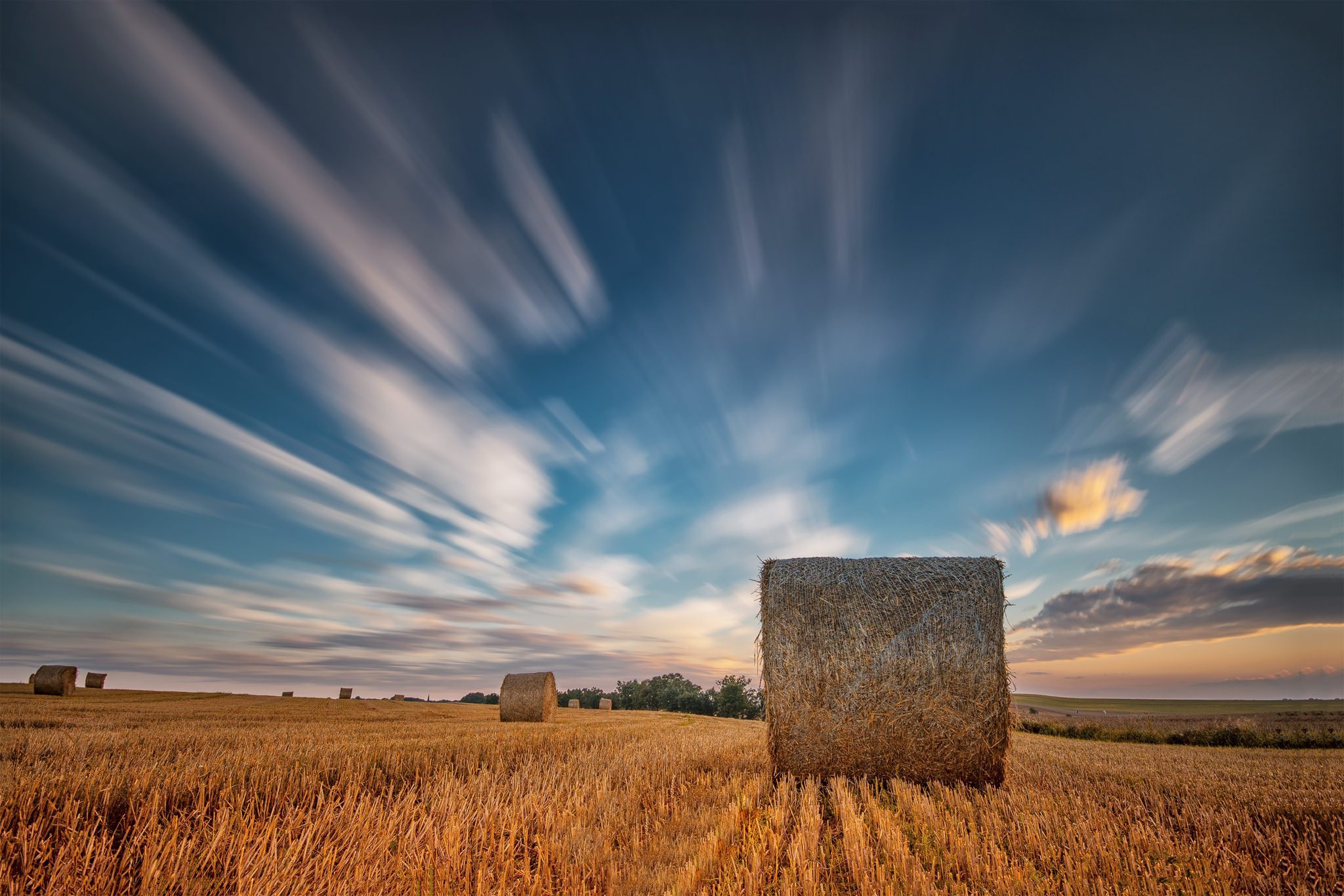 Download mobile wallpaper Nature, Sky, Summer, Earth, Field, Cloud, Haystack for free.